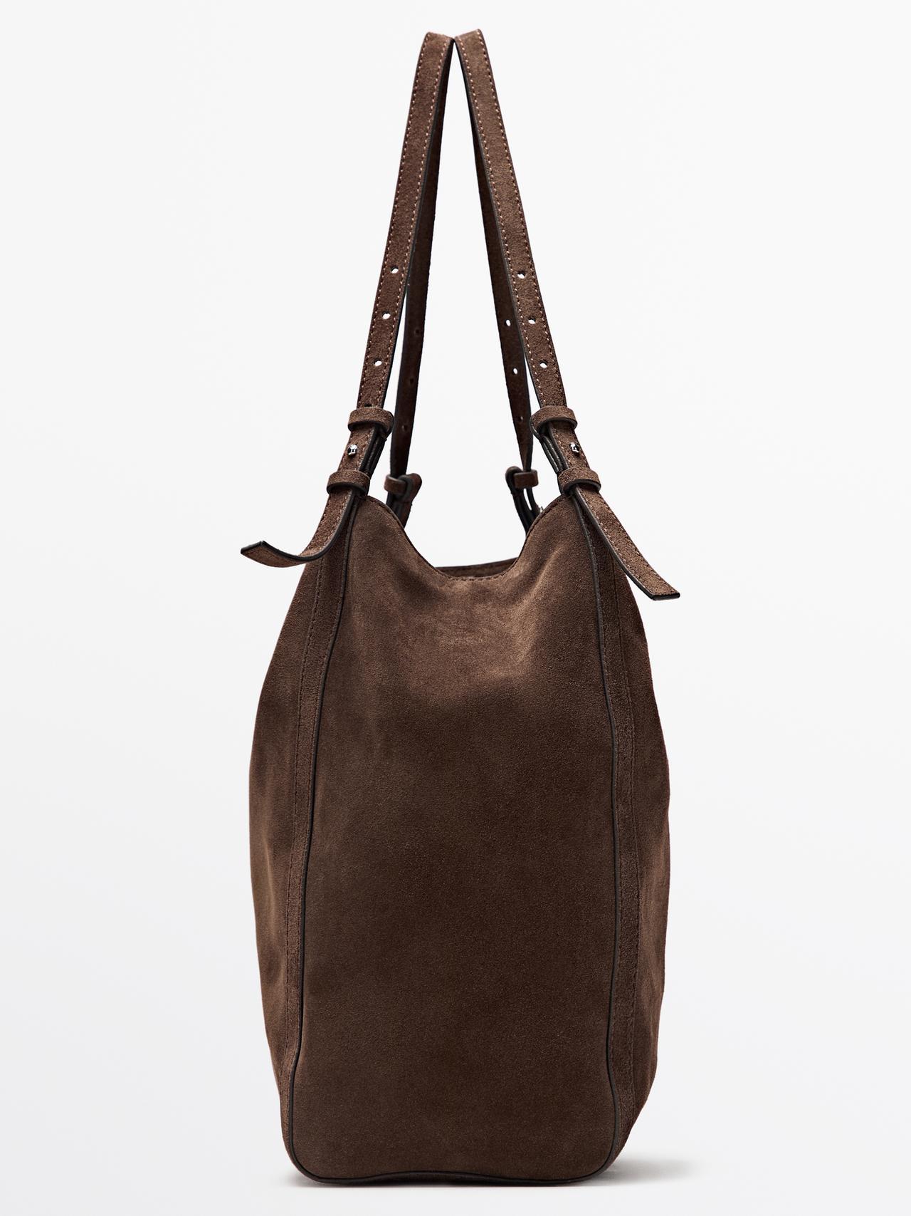 Split suede leather shopper bag — MINK