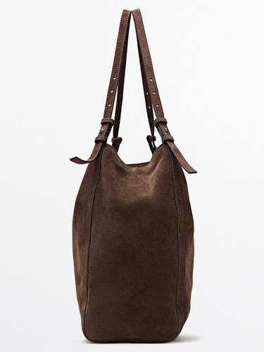 Split suede leather shopper bag — MINK 4