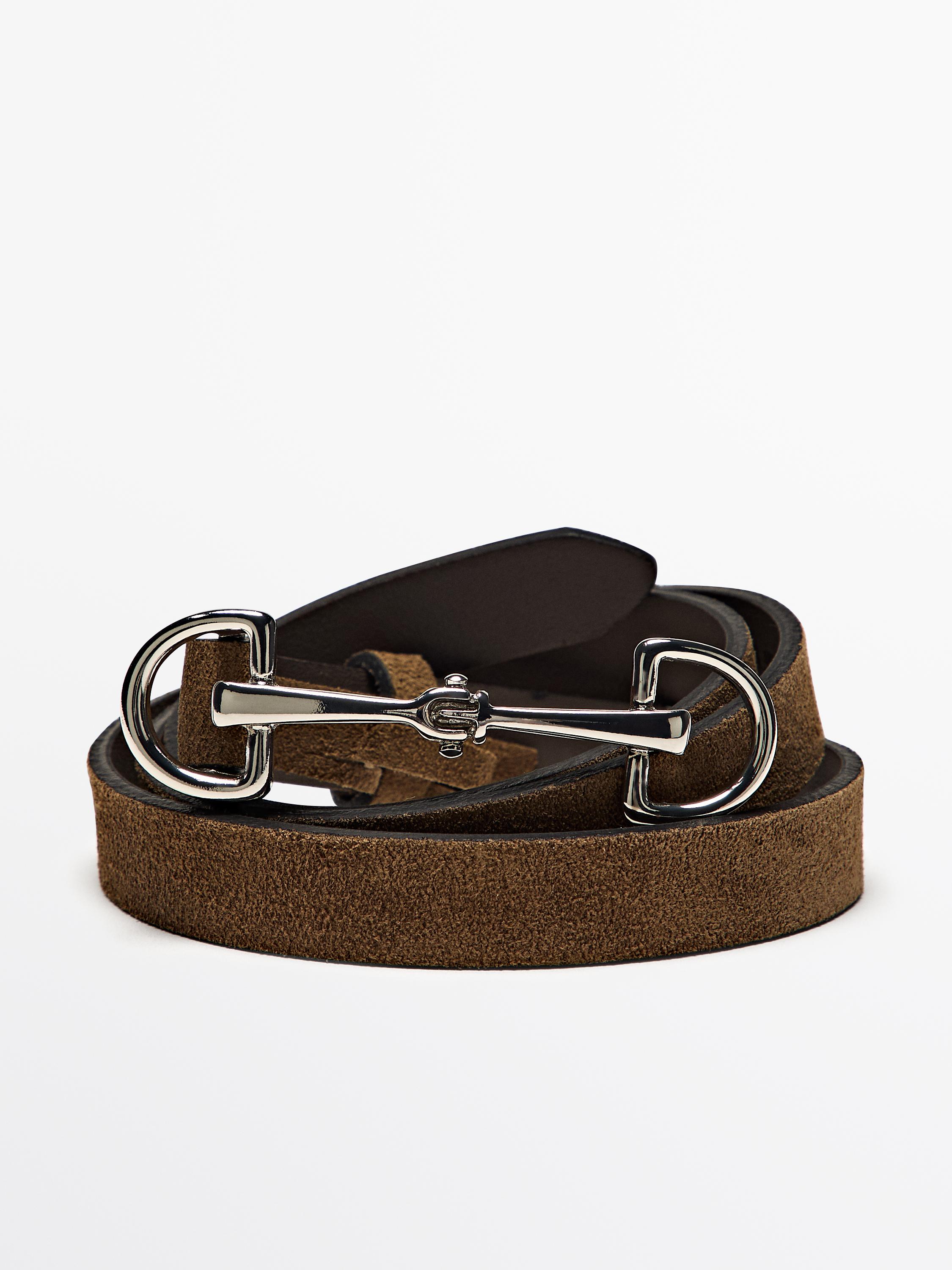 Nickel split leather equestrian belt