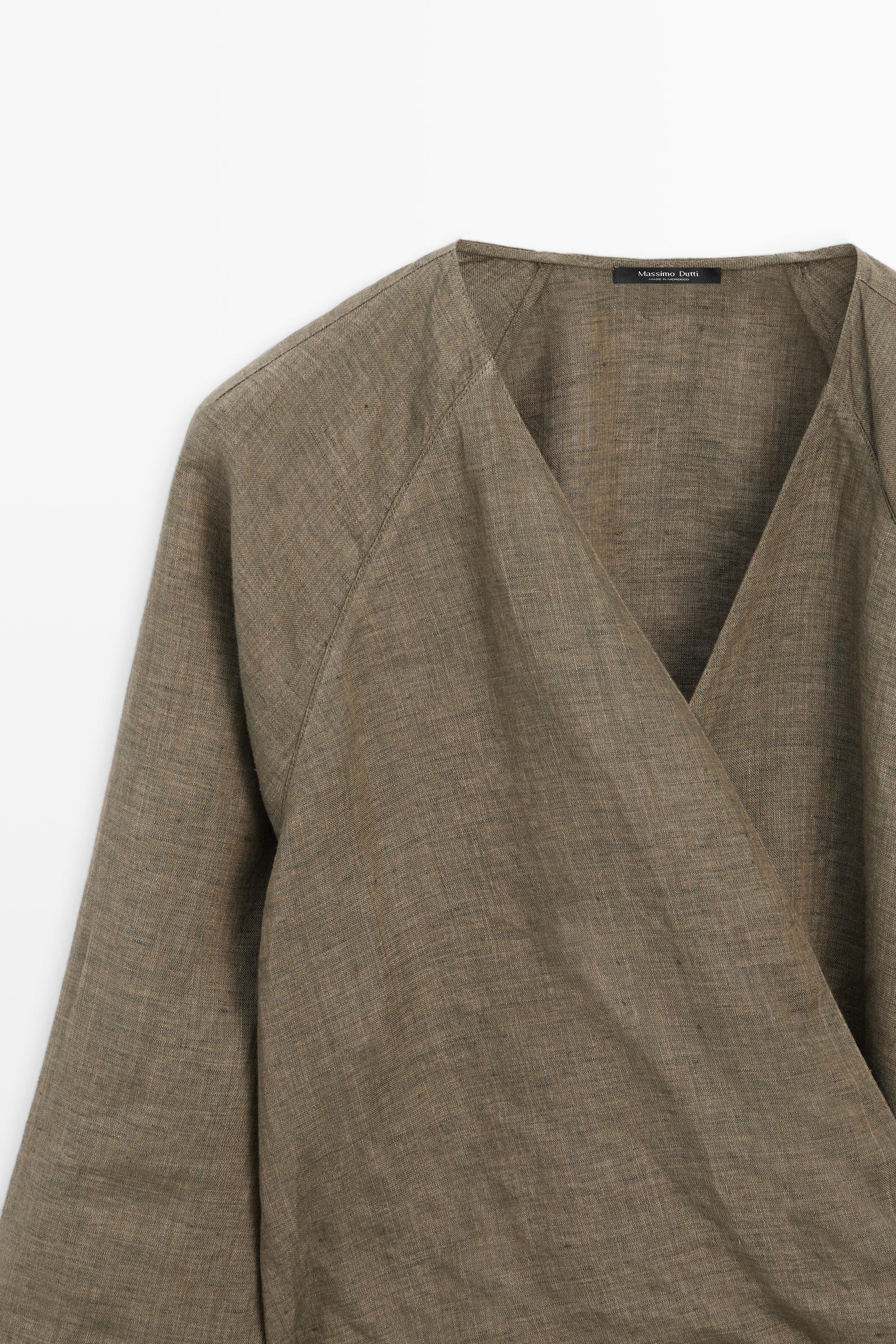 100% linen shirt with tie detail — GREEN
