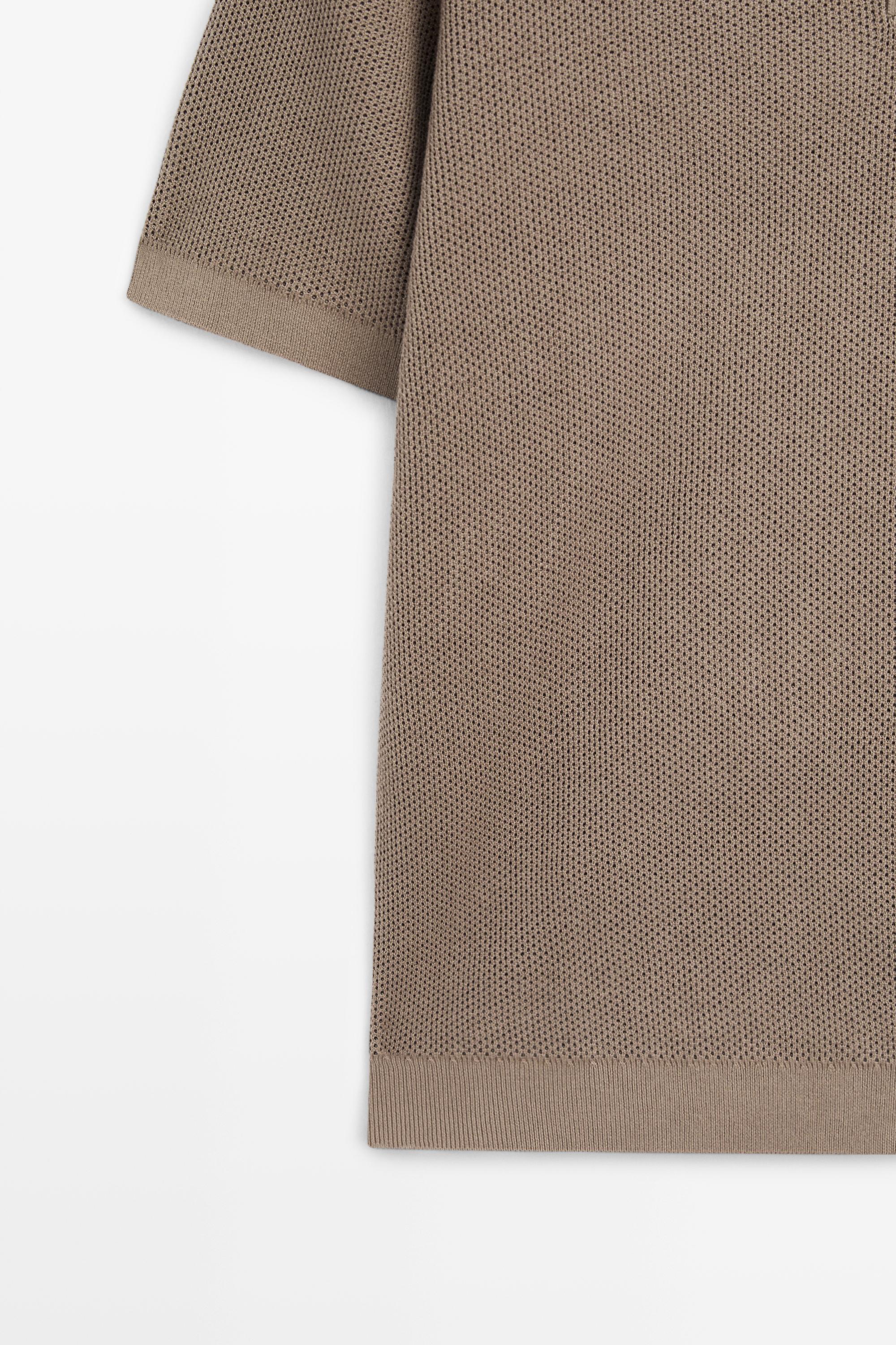 100% cotton textured contrast polo shirt — BEIGE