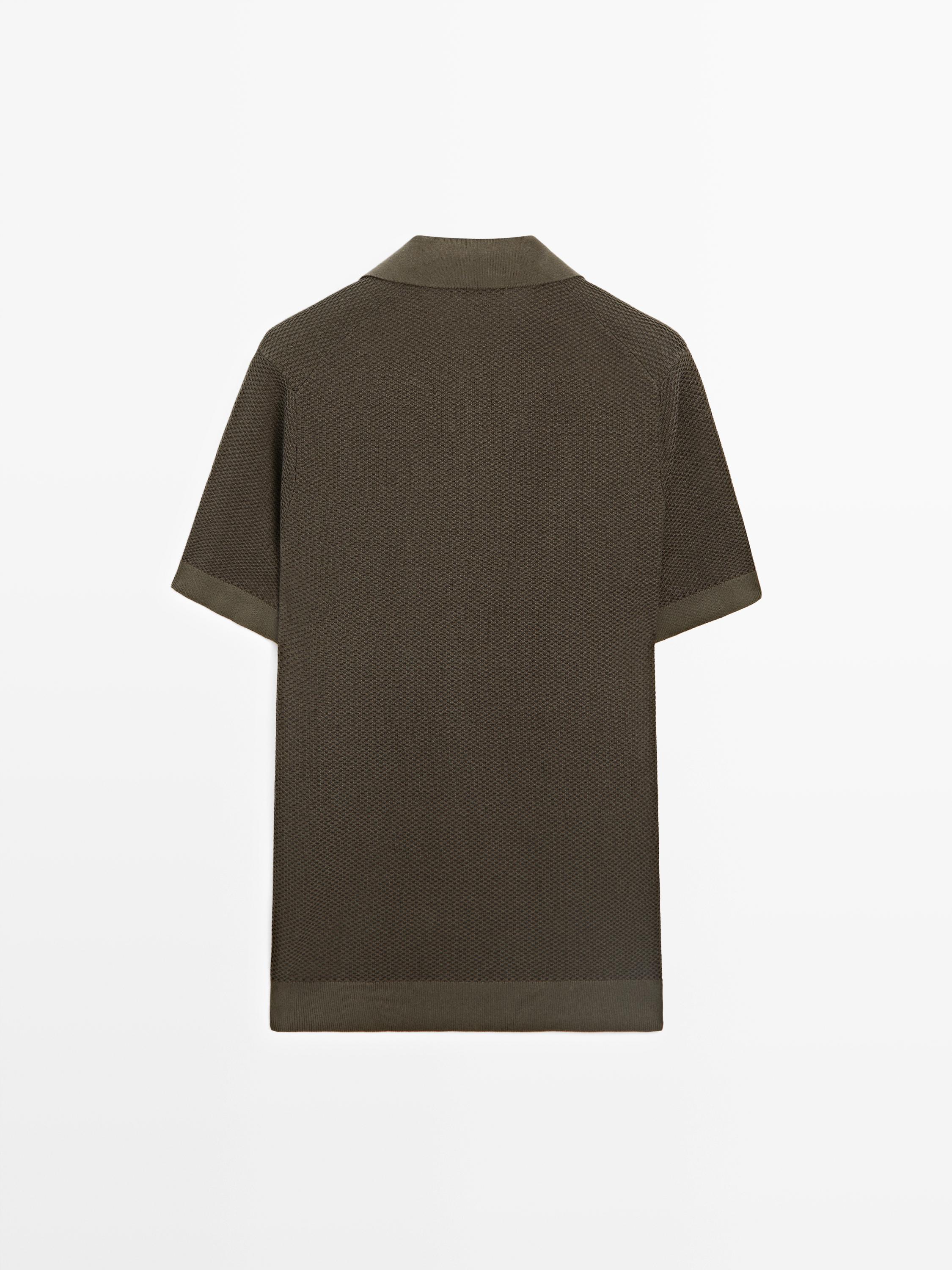 100% cotton textured knit polo sweater — Greyish green