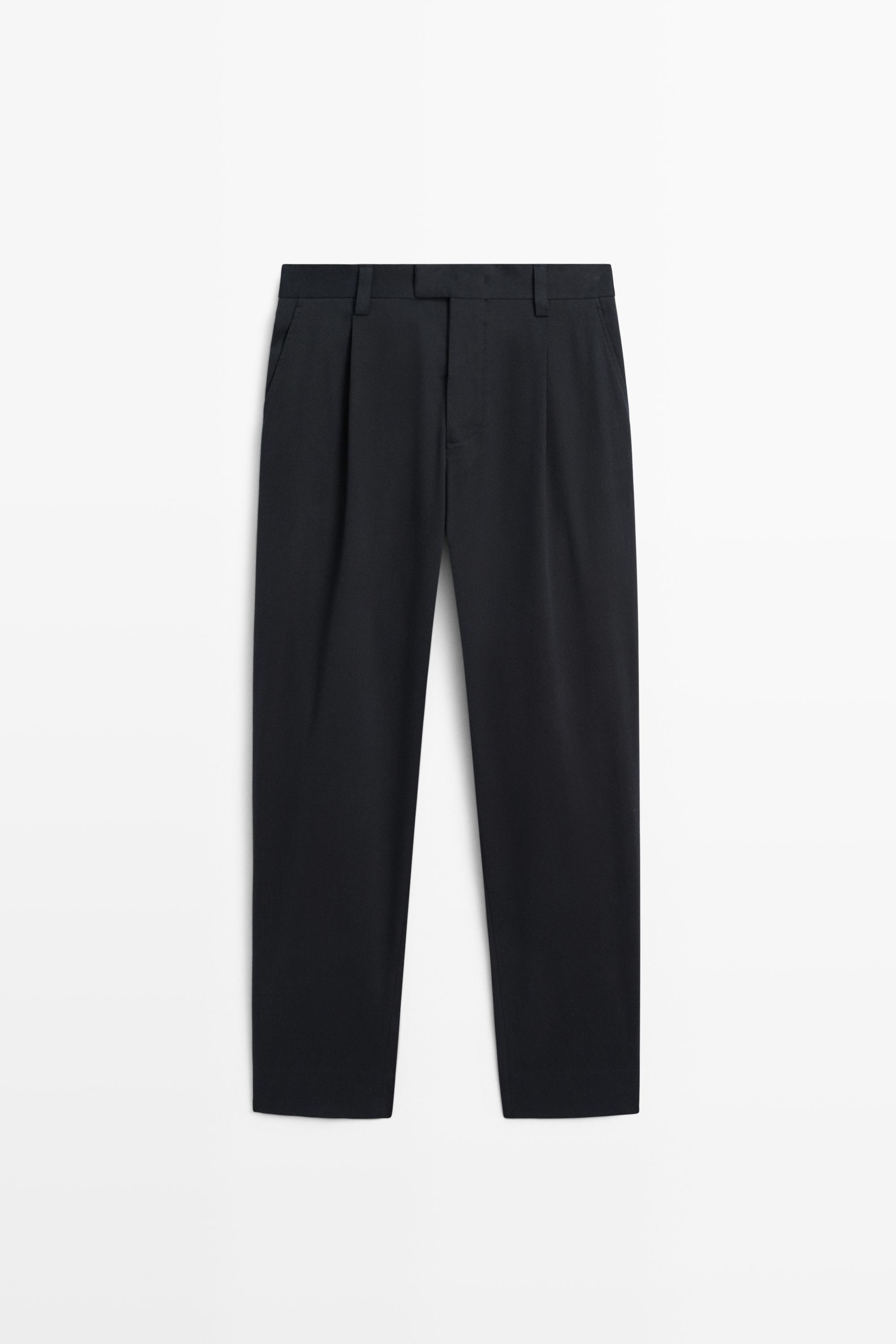 Cotton blend darted trousers — NAVY BLUE
