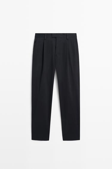 Cotton blend darted trousers — NAVY BLUE 2