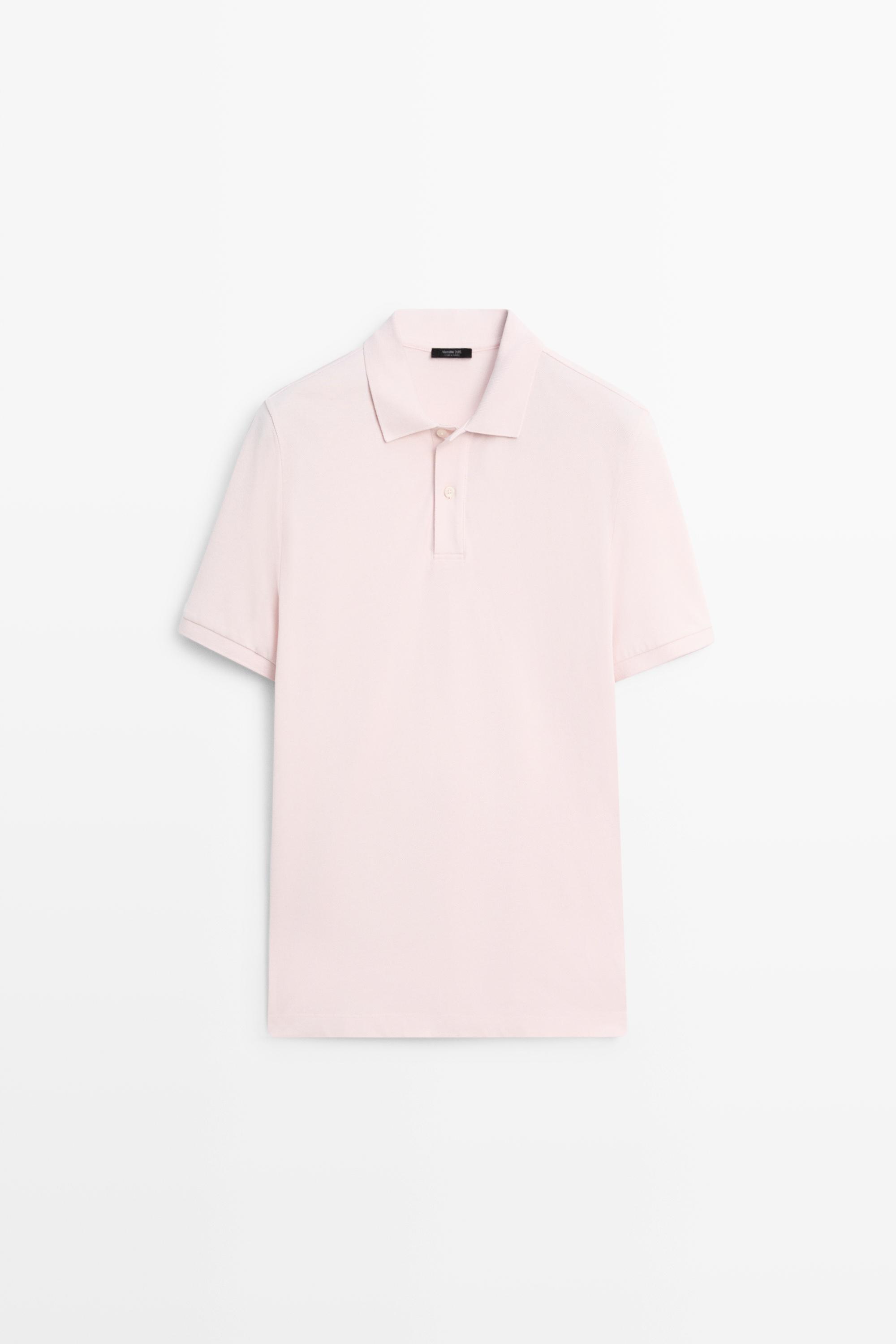 Micro-textured cotton piqué polo shirt — ROSE PINK