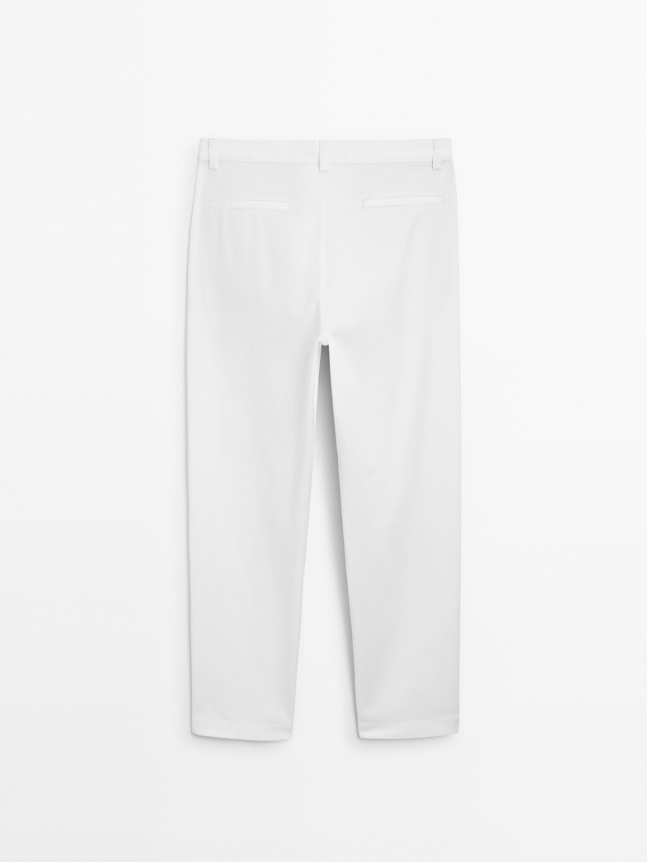 Cotton blend relaxed fit cropped trousers