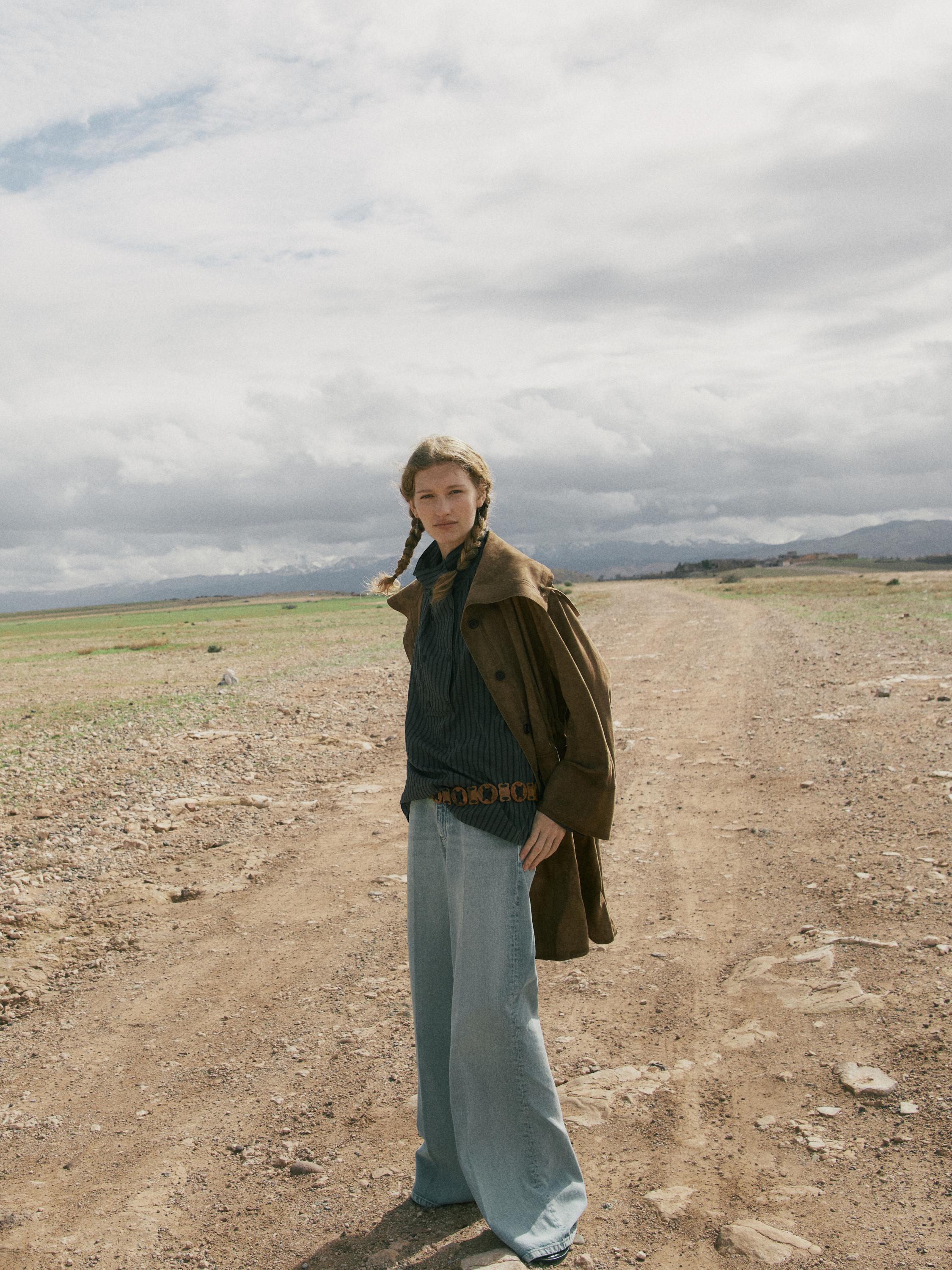 Suede leather high neck parka — Washed
