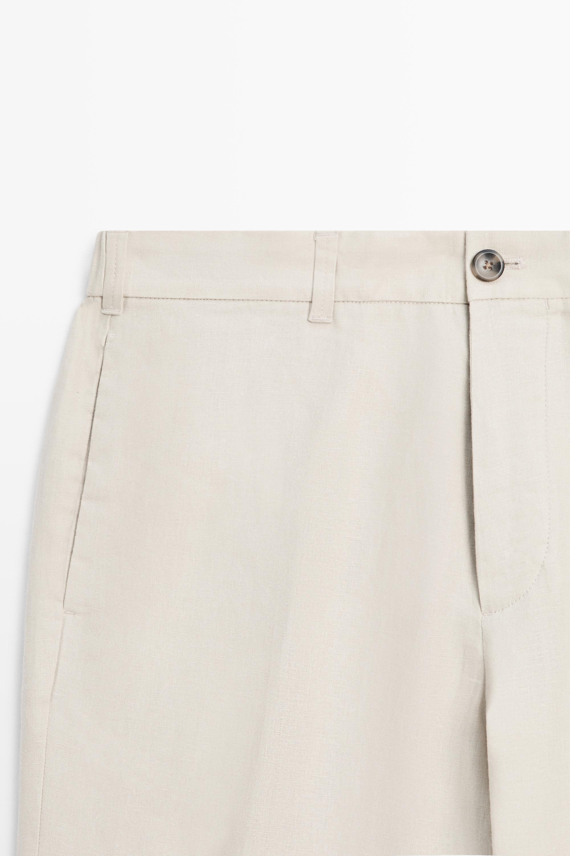 Tapered fit linen pants — BEIGE
