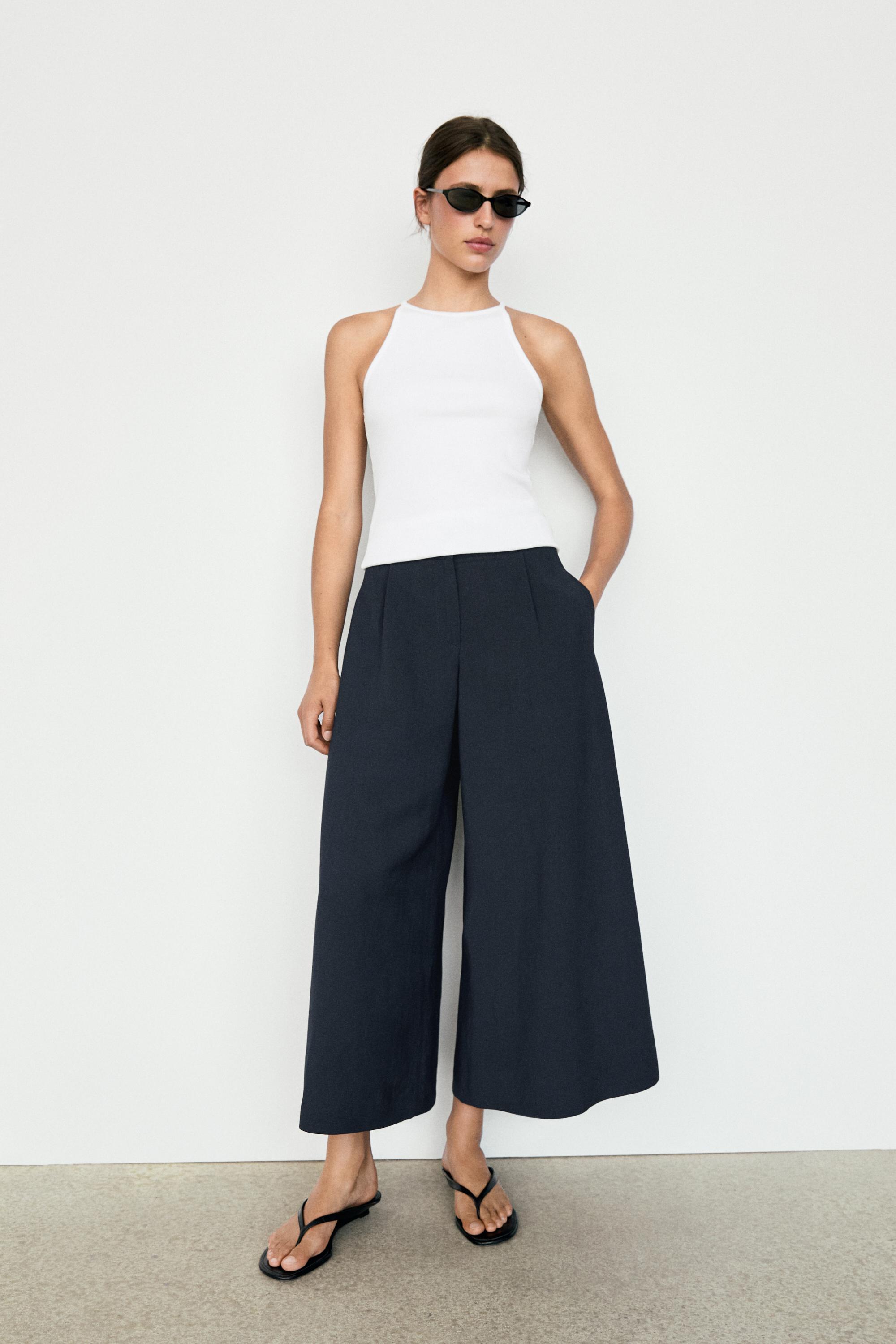 Flowing pleated wide-leg pants — DEEP BLUE