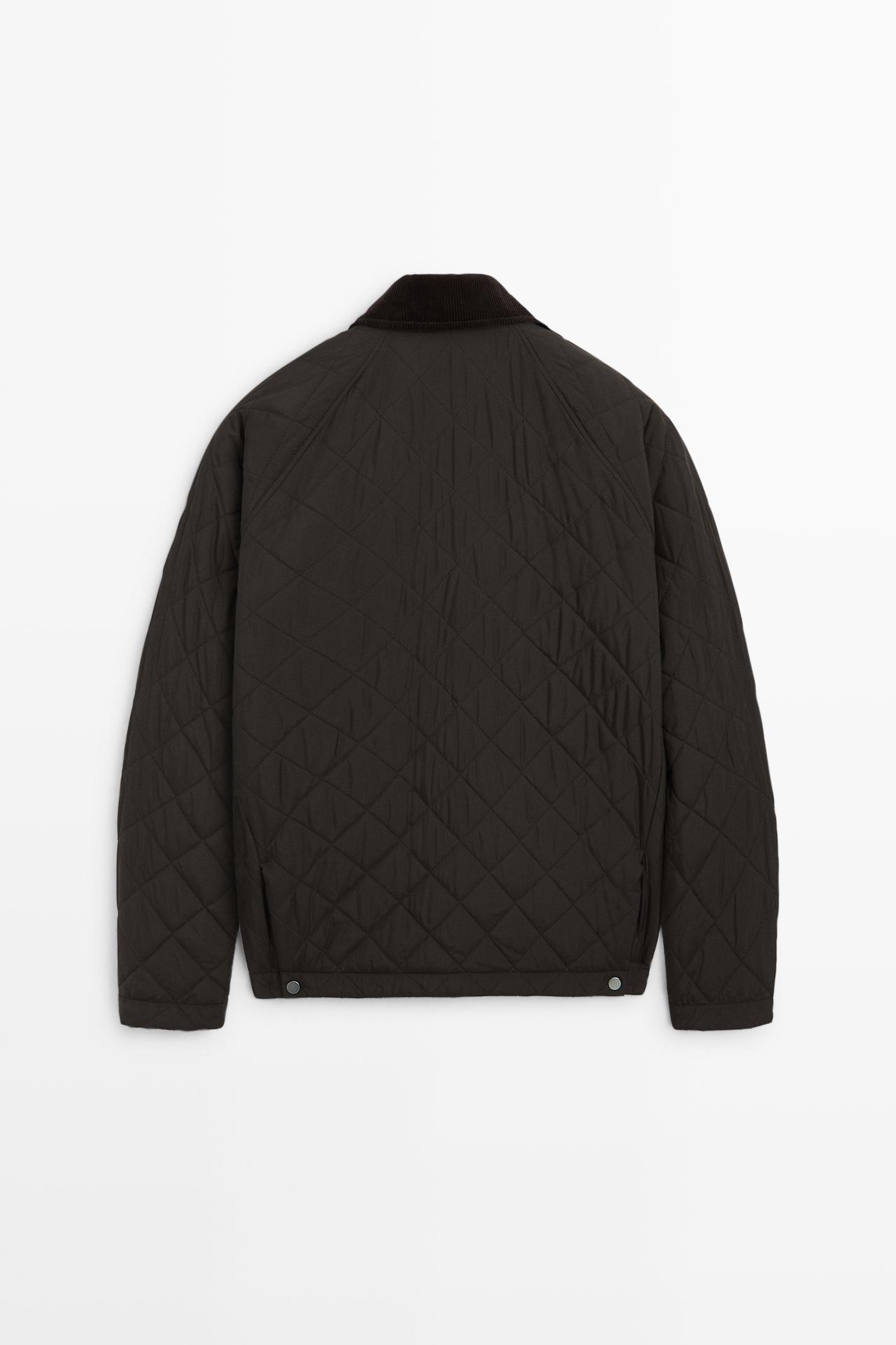 Quilted jacket with corduroy collar — BROWN MARL