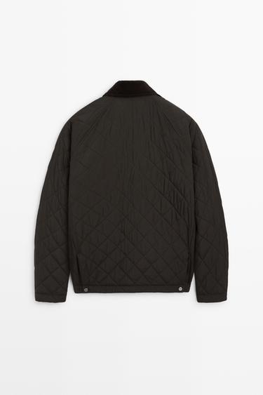 Quilted jacket with corduroy collar — BROWN MARL 6
