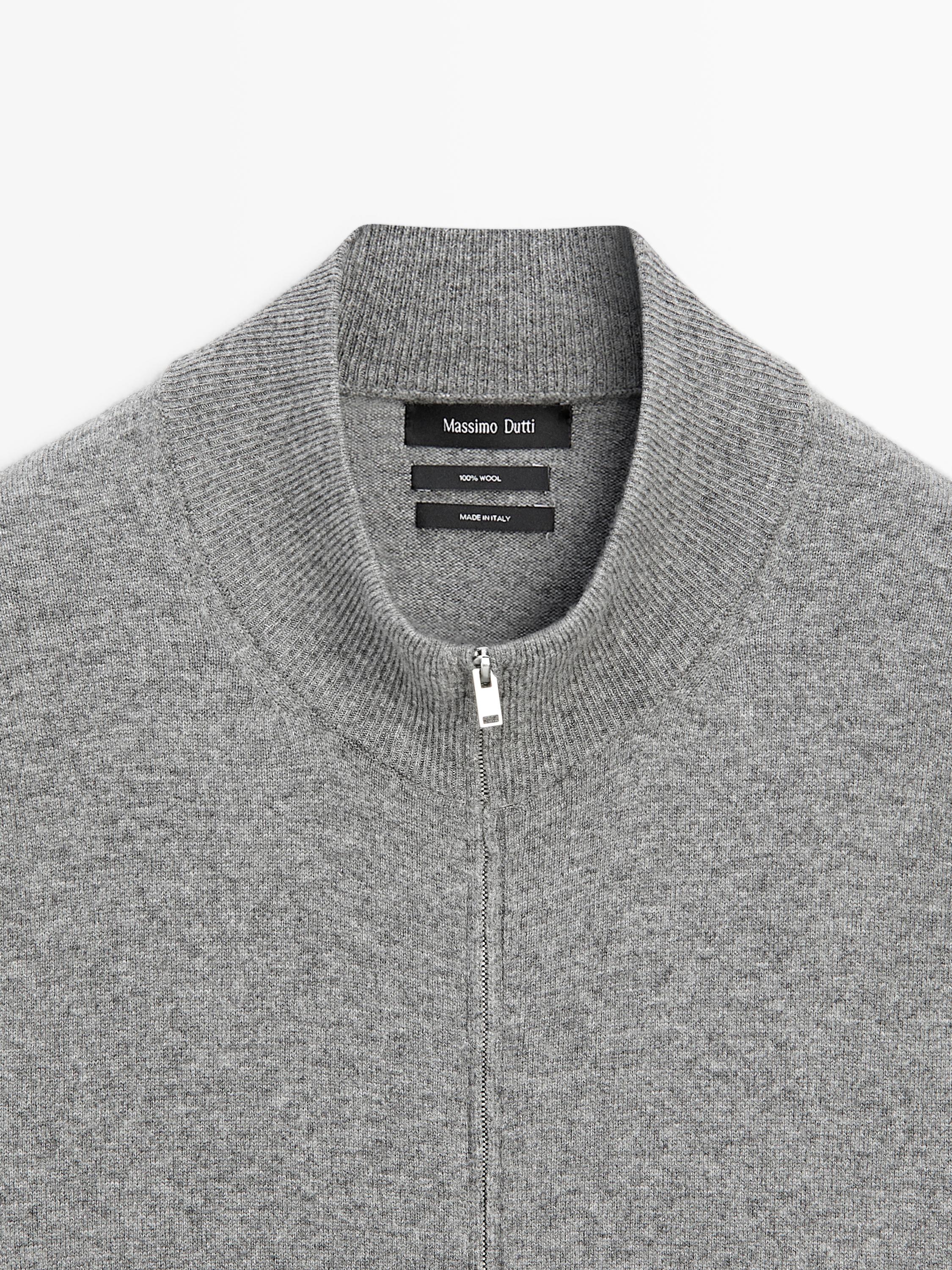 Wool zip-up knit cardigan — ANTHRACITE GREY