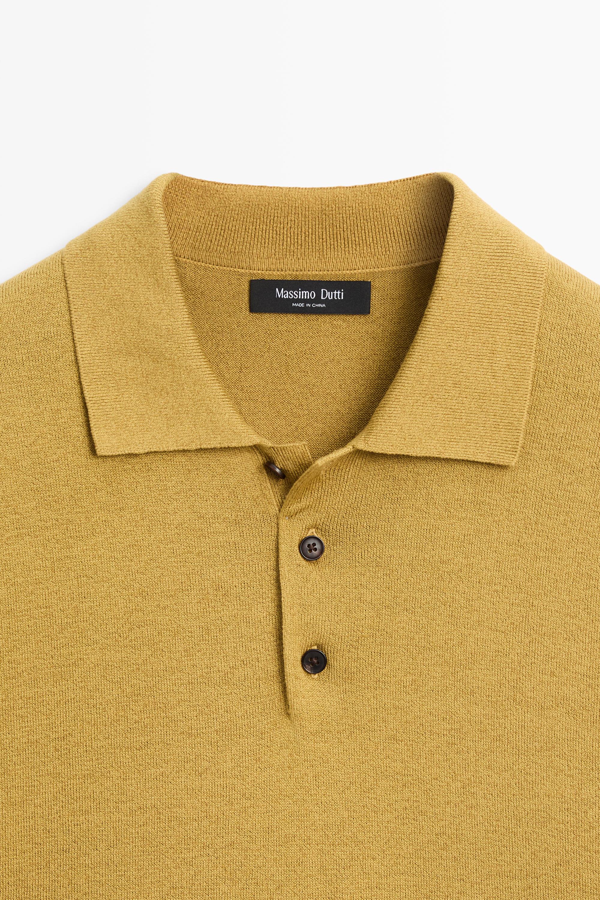 Short sleeve cotton and linen knit polo shirt — OIL