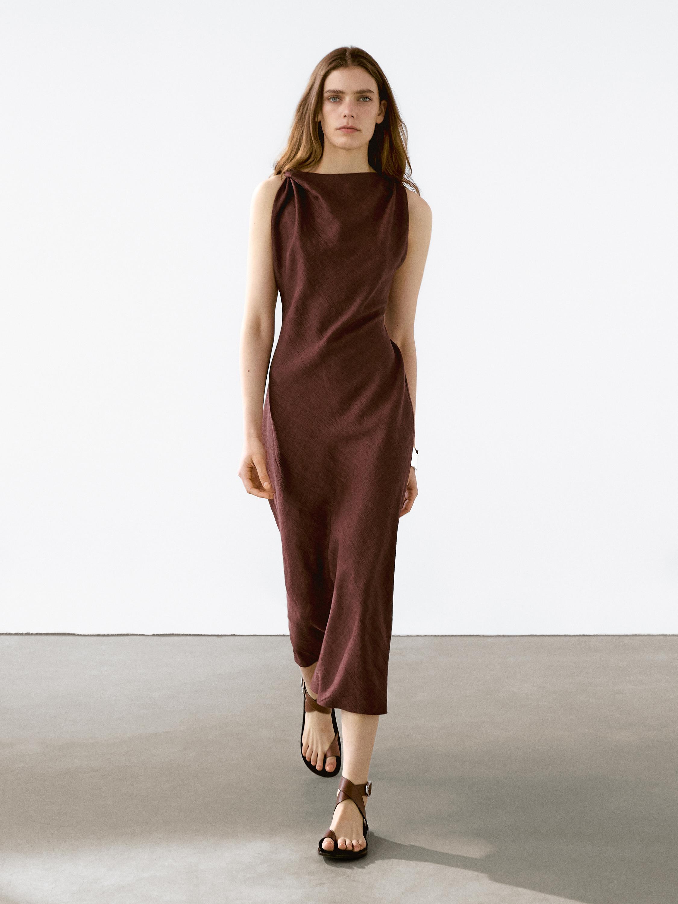 Linen blend halter neck dress