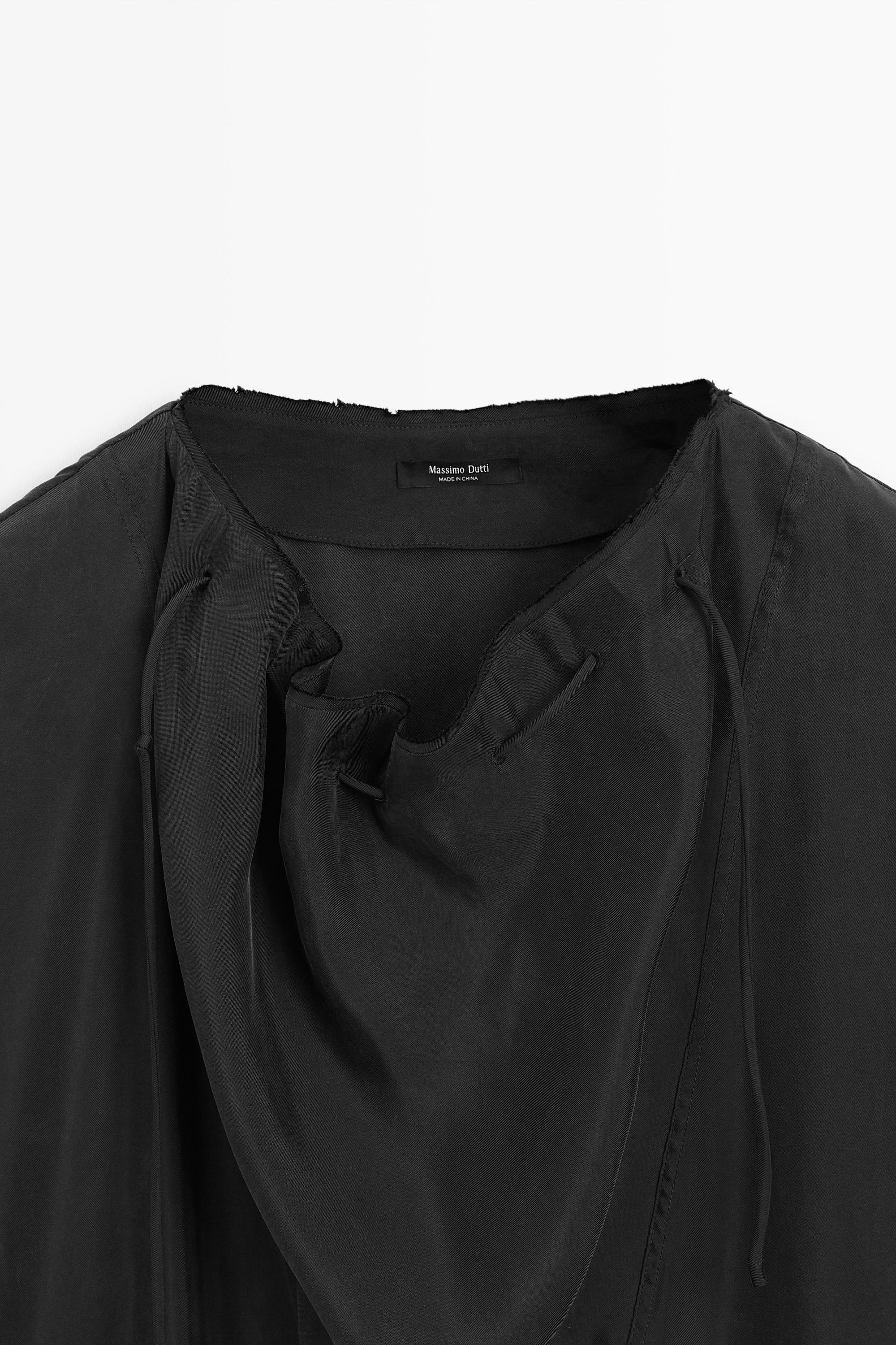 Fluid midi dress with collar detail — BLACK