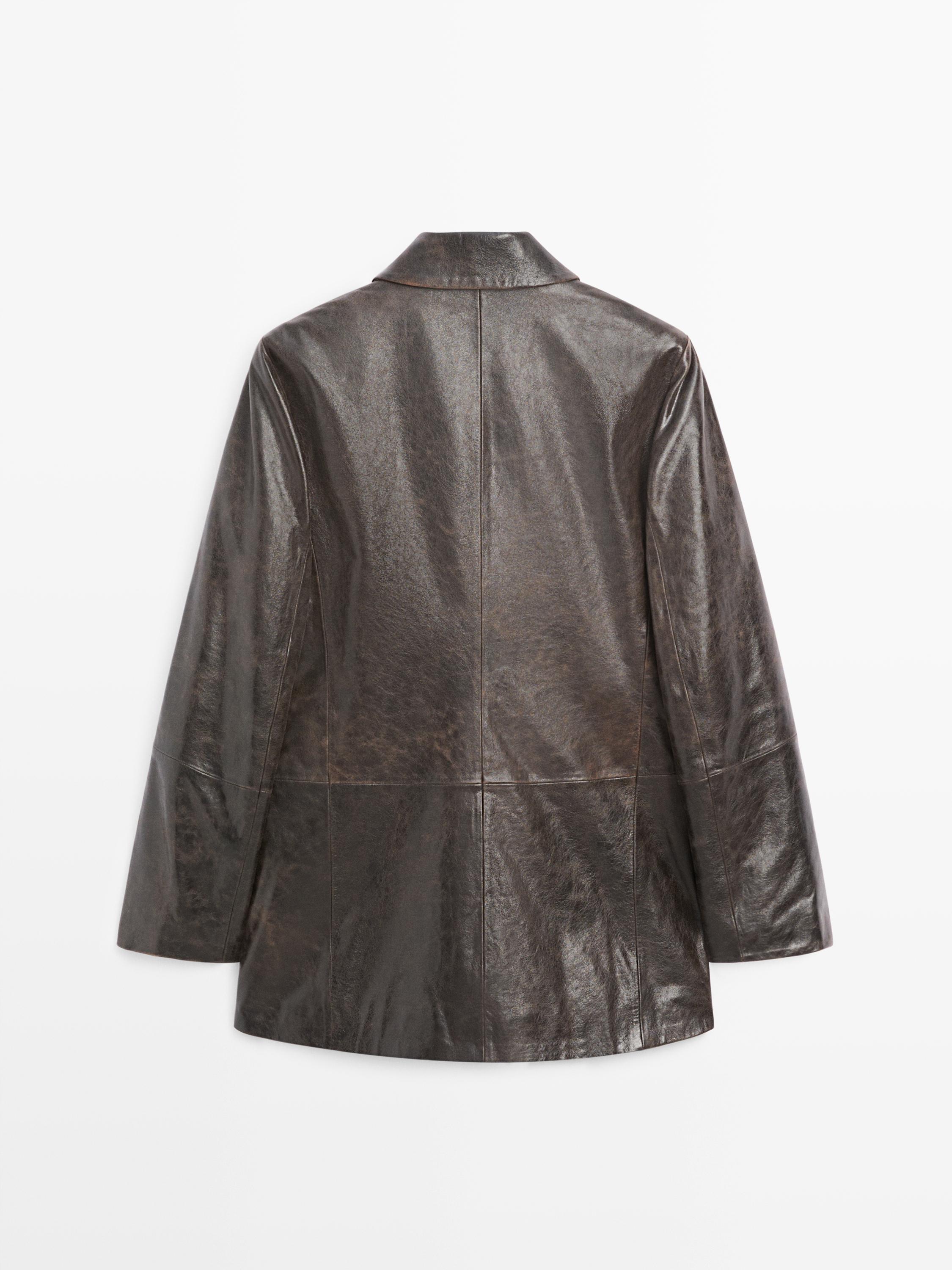 100% nappa leather buttoned blazer - STUDIO — BROWN