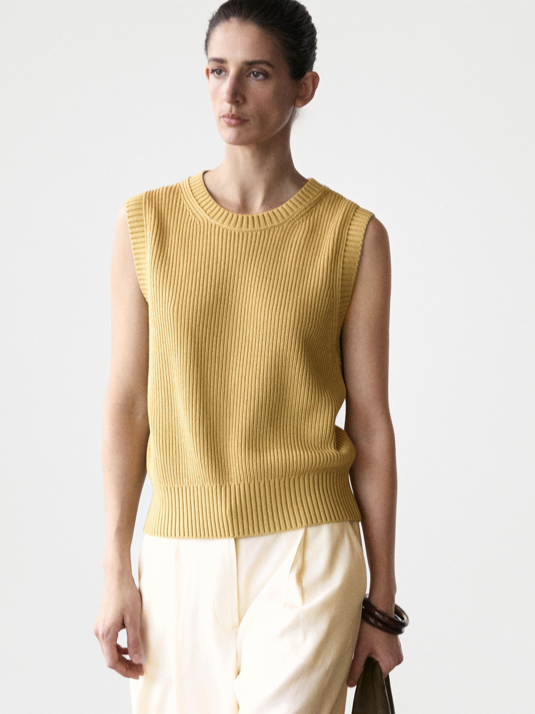 Cotton knit crew neck vest — GREENISH