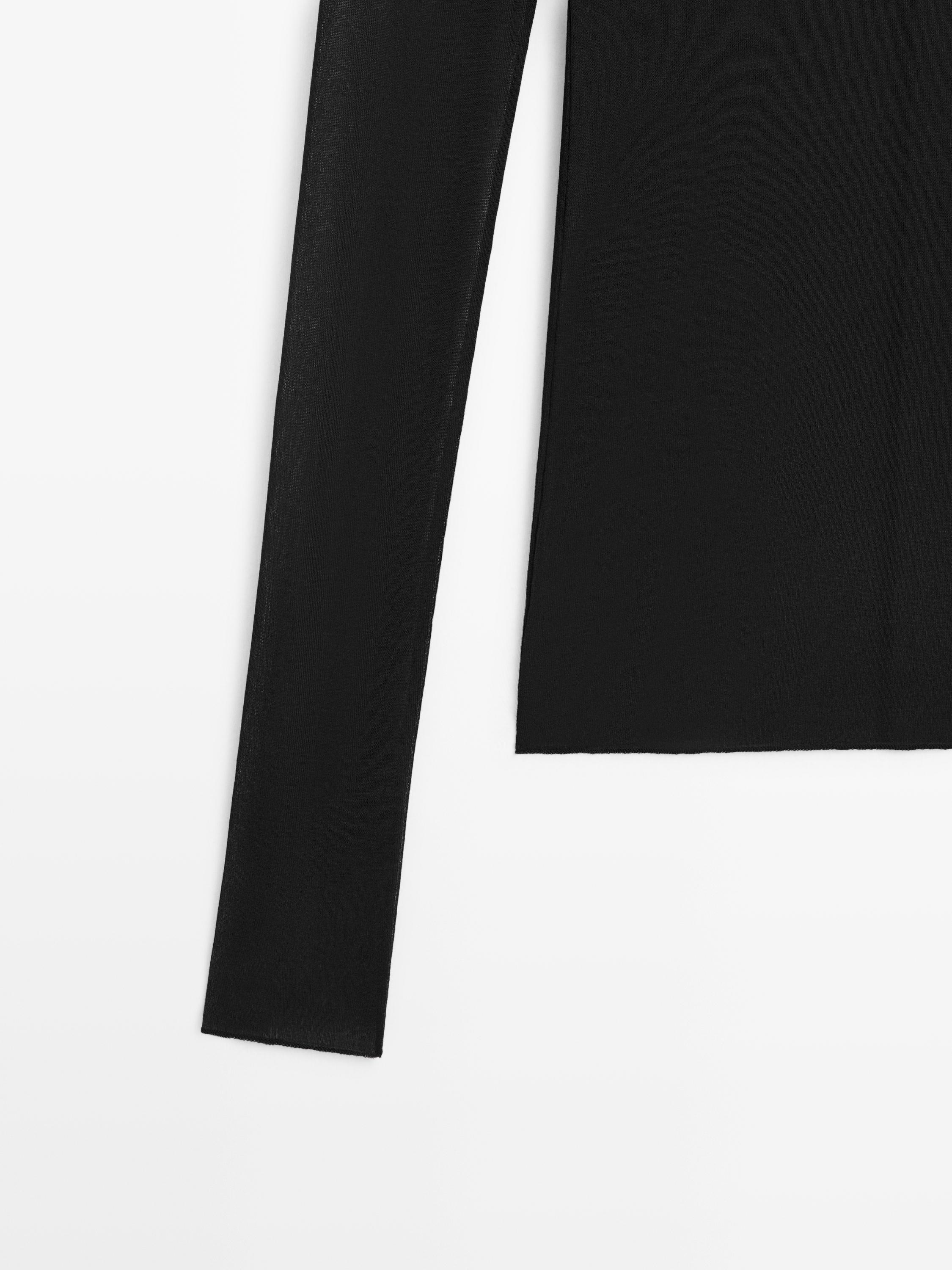 Long sleeve silk T-shirt — BLACK
