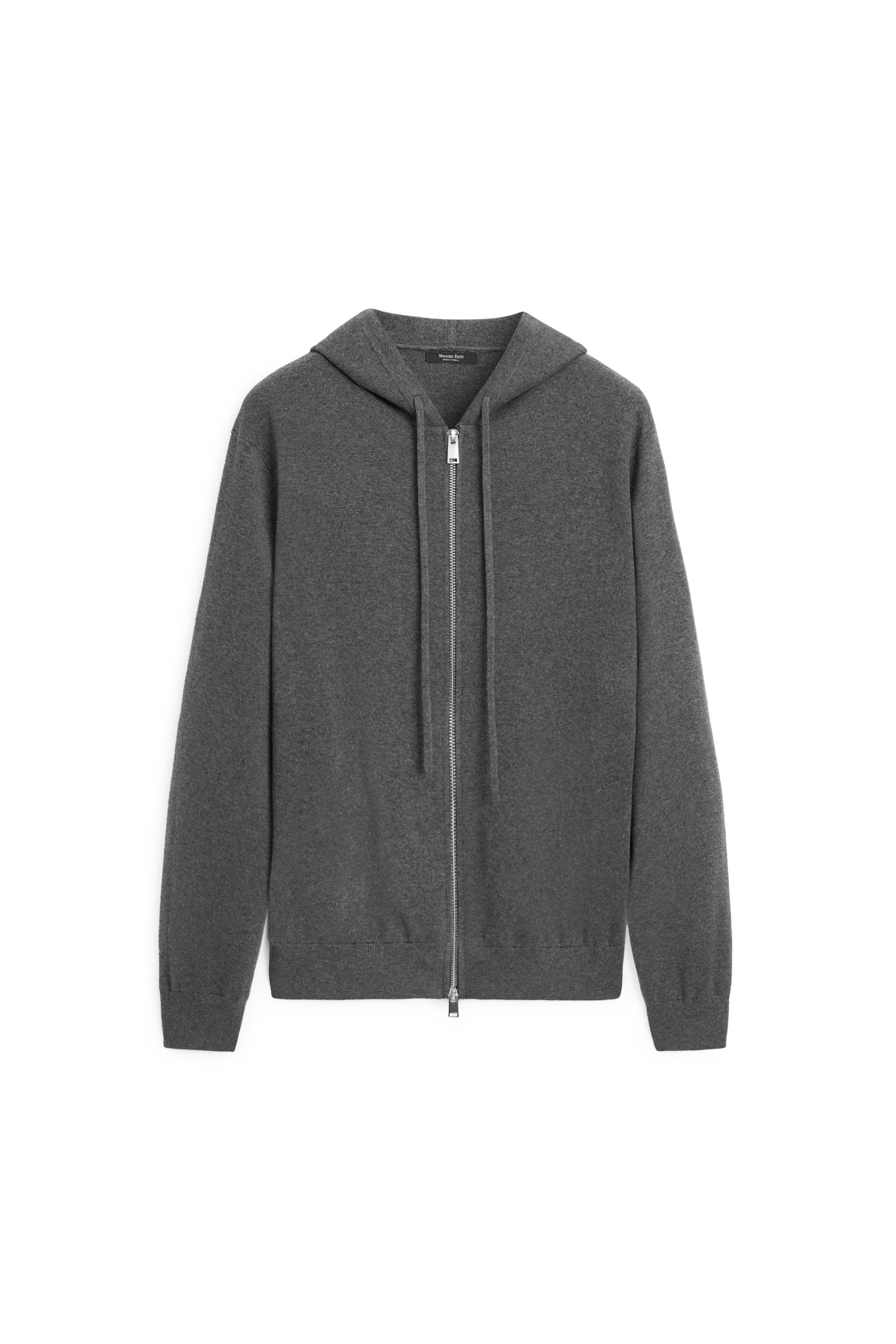 Cotton blend knit hooded cardigan — GREY