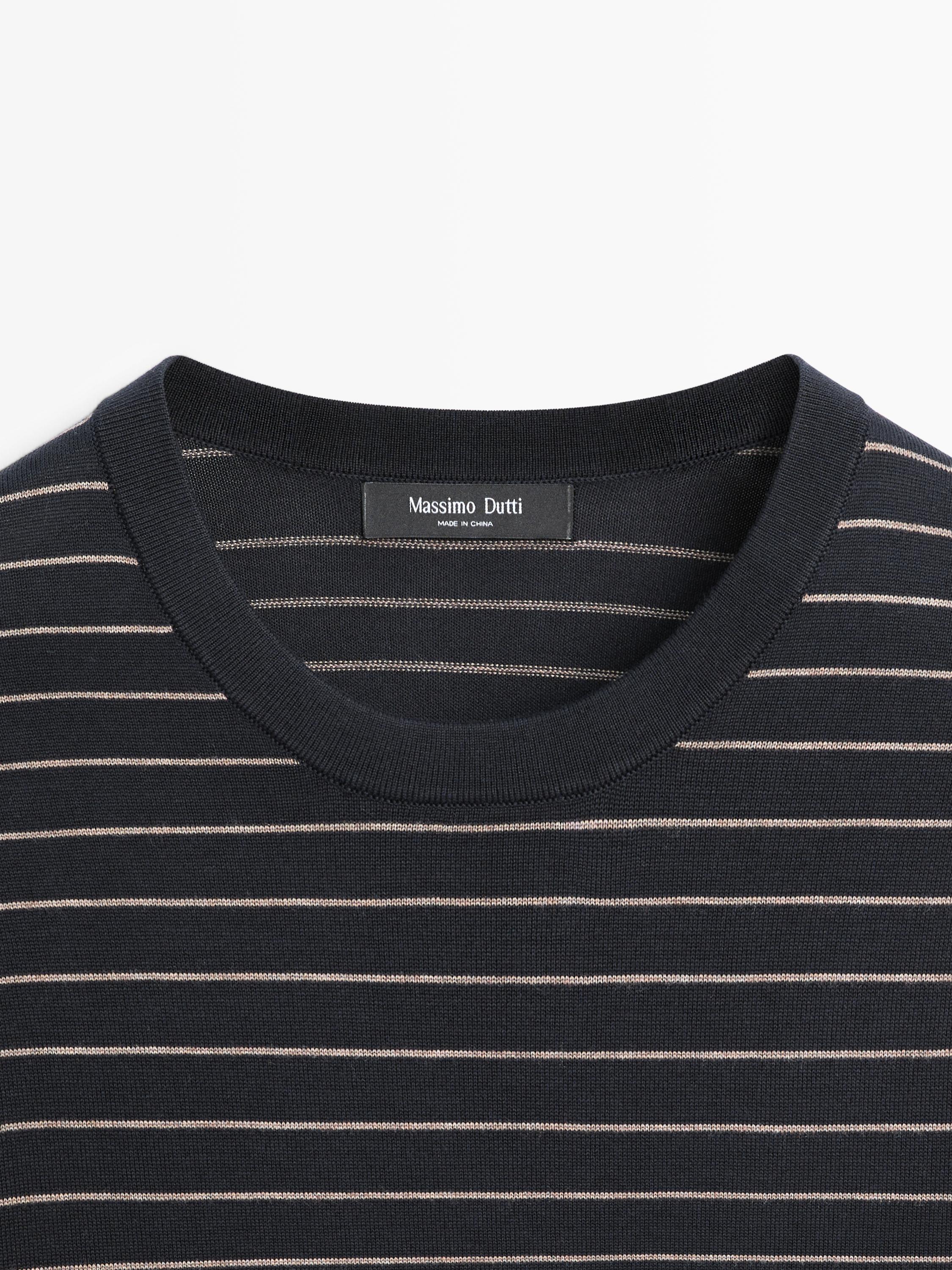 Striped long sleeve knit sweater — NAVY BLUE