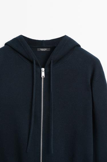 Cotton blend knit hooded cardigan — NAVY BLUE 4