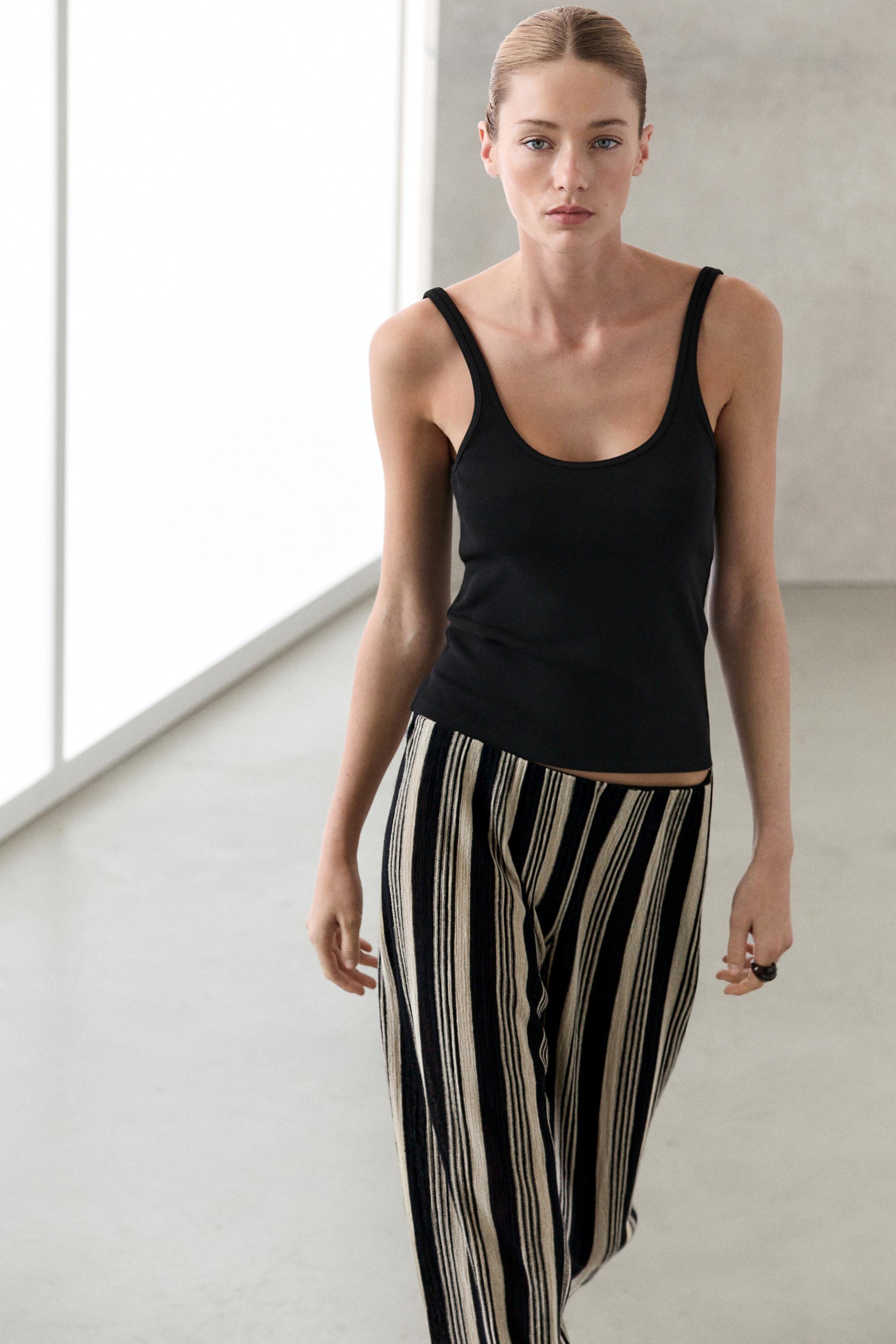 Strappy cotton blend top — BLACK