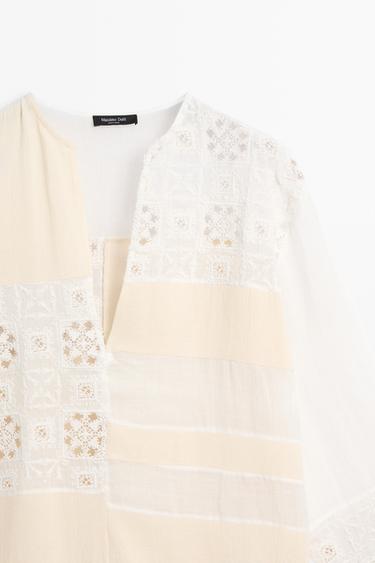 Flowing embroidered kaftan dress — WHITE 4
