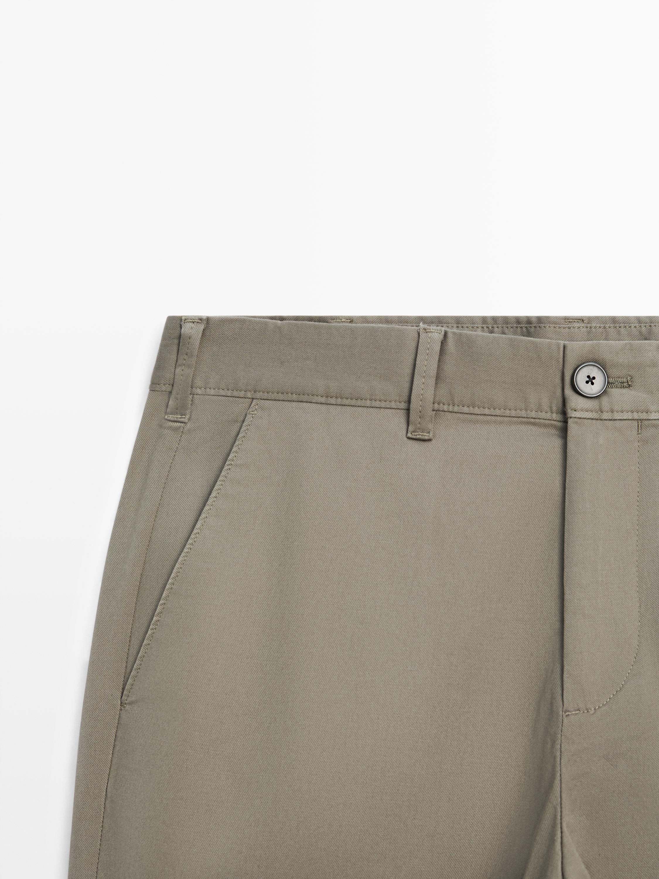 Cotton blend slim fit pants — GREEN