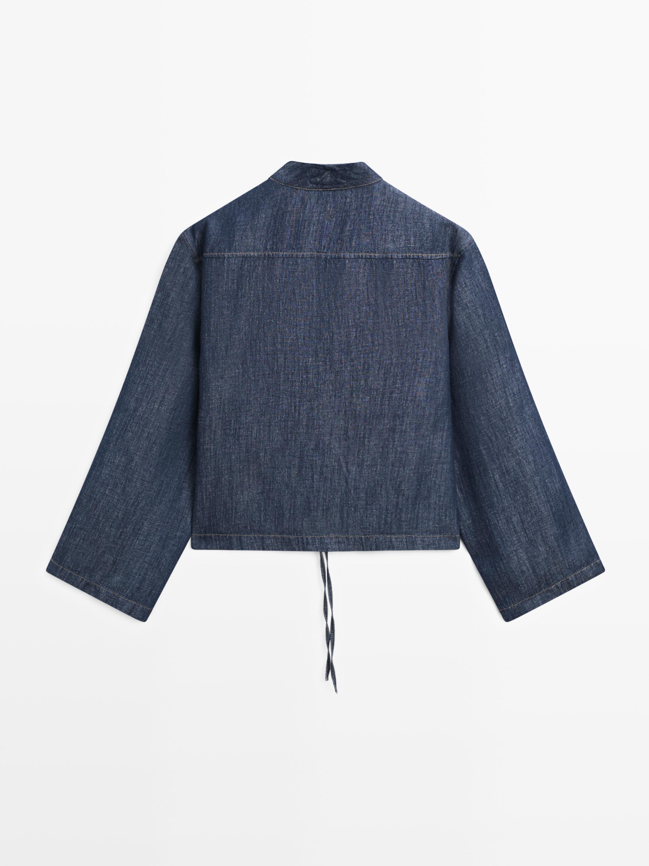 Total look linen blend denim shirt — DARK BLUE