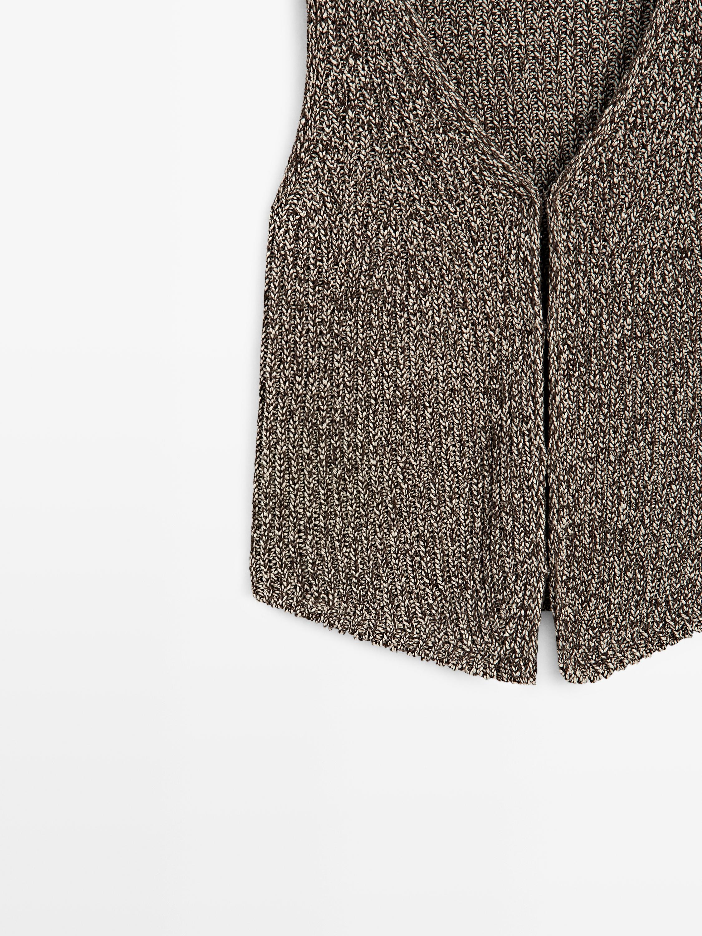 Cotton blend V-neck knit vest — BROWN MARL
