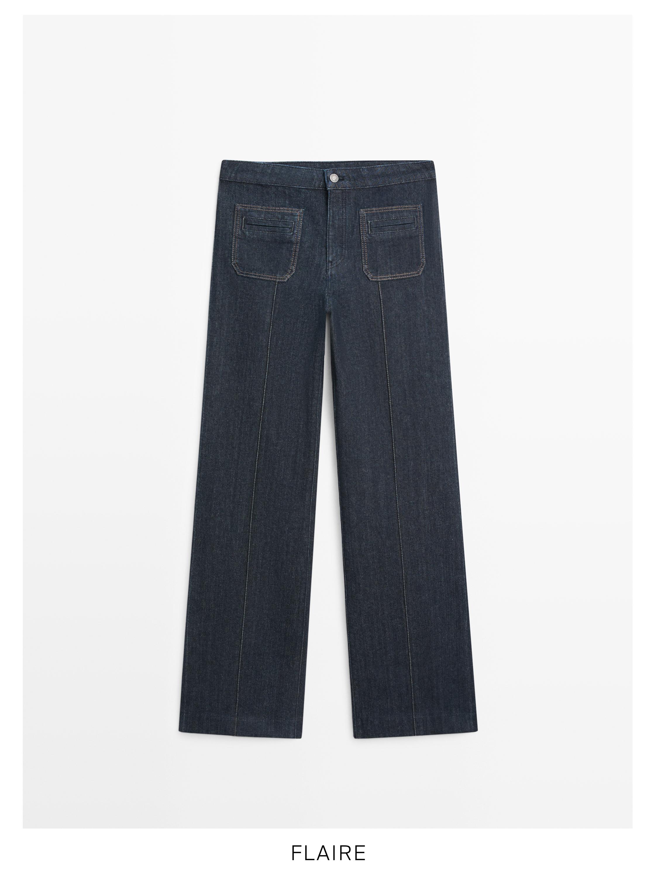 Flare fit high-waist jeans with pockets — DARK BLUE