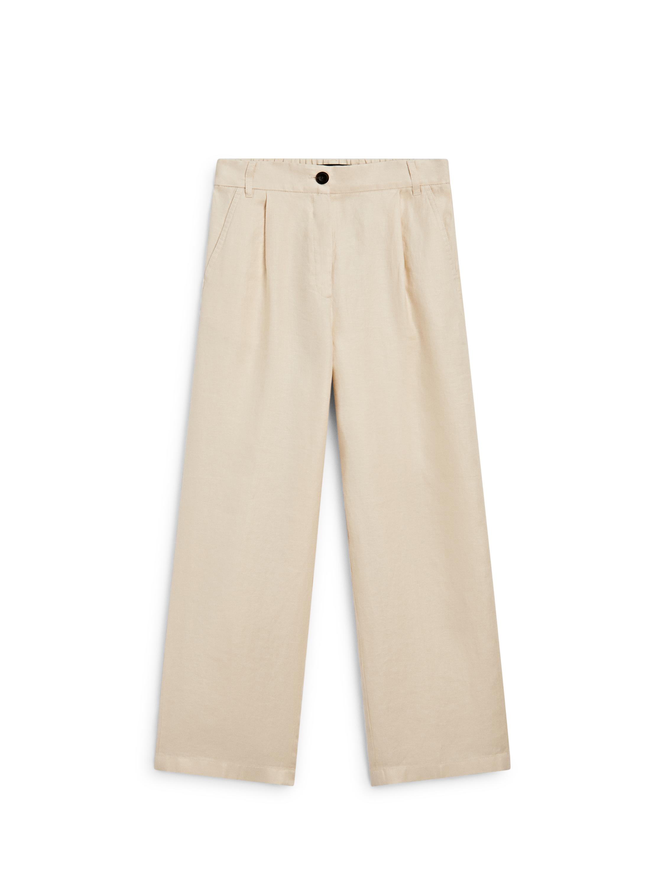 100% linen wide-leg elasticated trousers — SAND