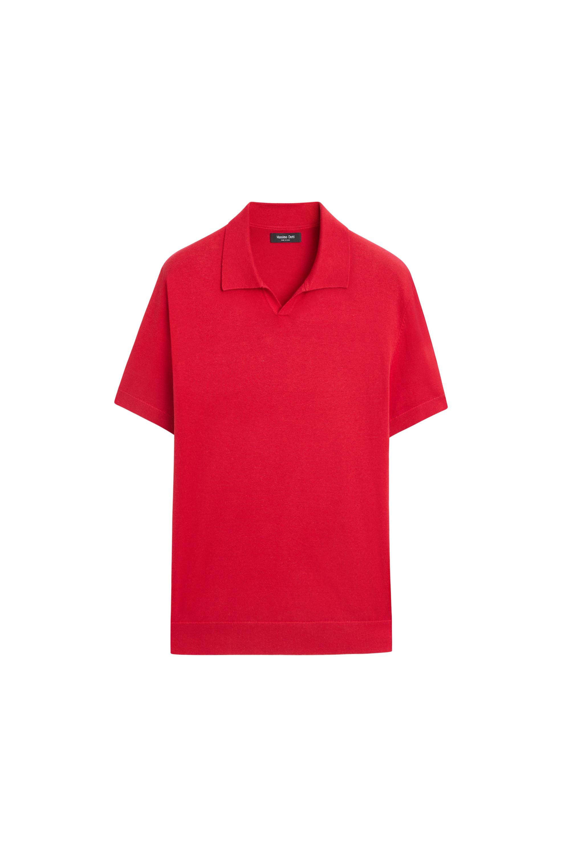 Cotton blend V-neck polo shirt — RED