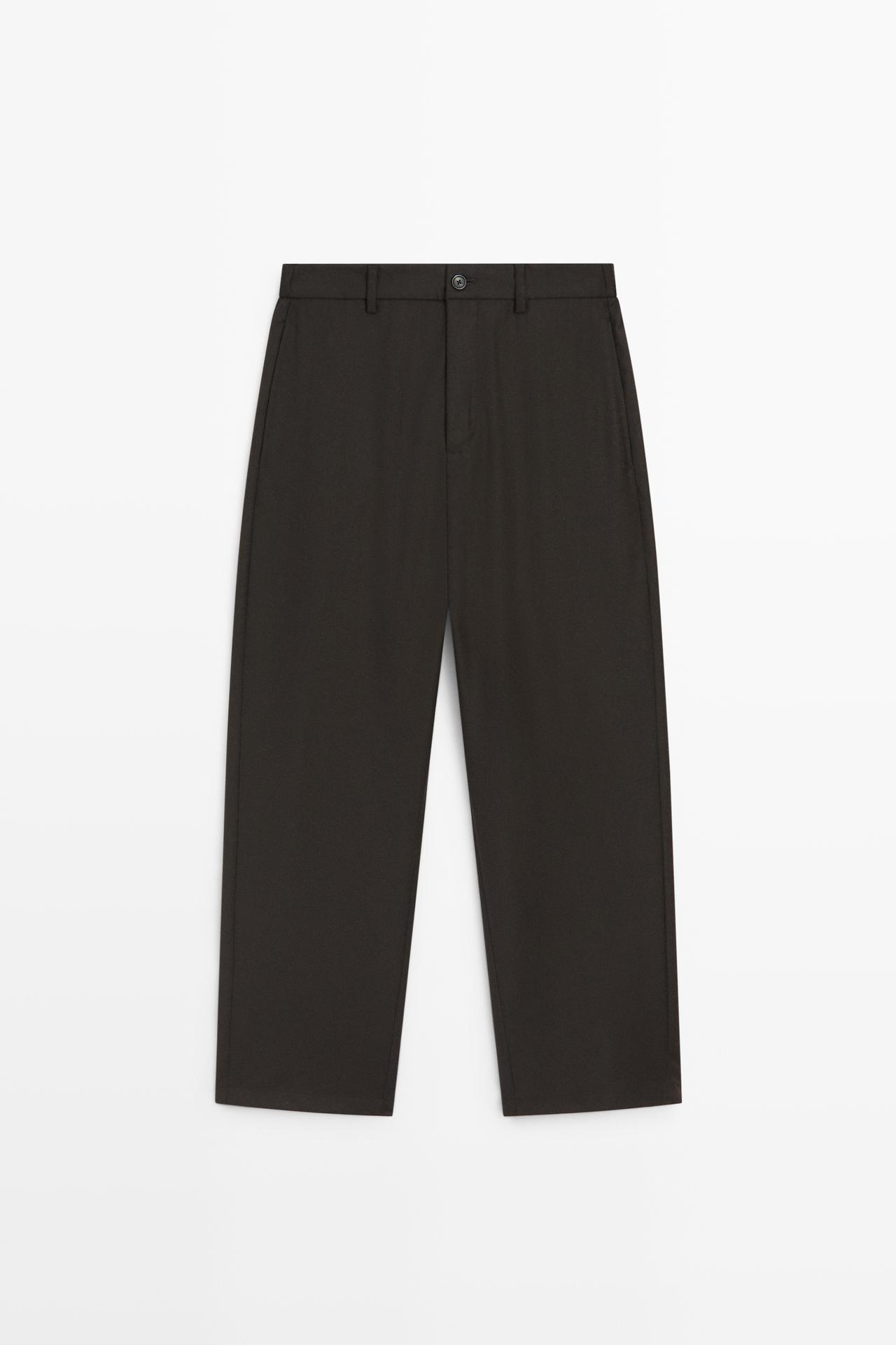 100% Wool Pants with Waist Detail — BROWN