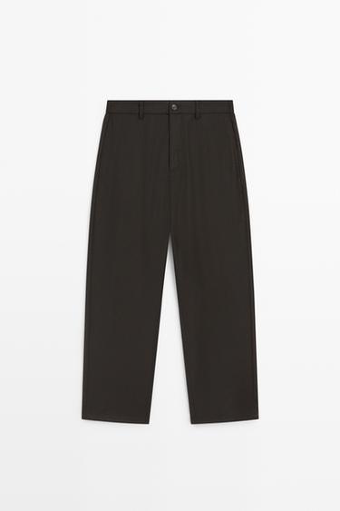 100% Wool Pants with Waist Detail — BROWN 2