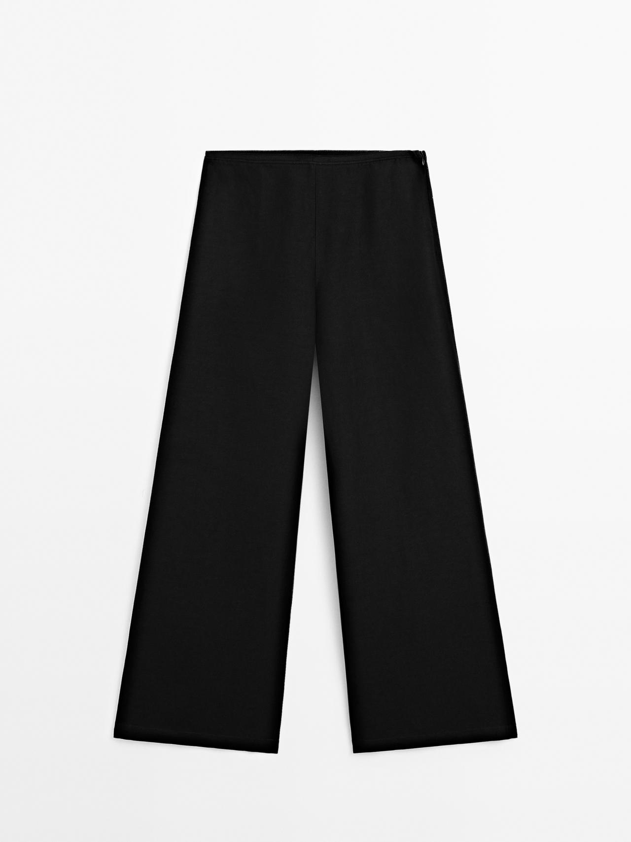 Massimo Dutti - Dame - Bukser I Hørblanding Med Elastisk Linning - Sort - 42