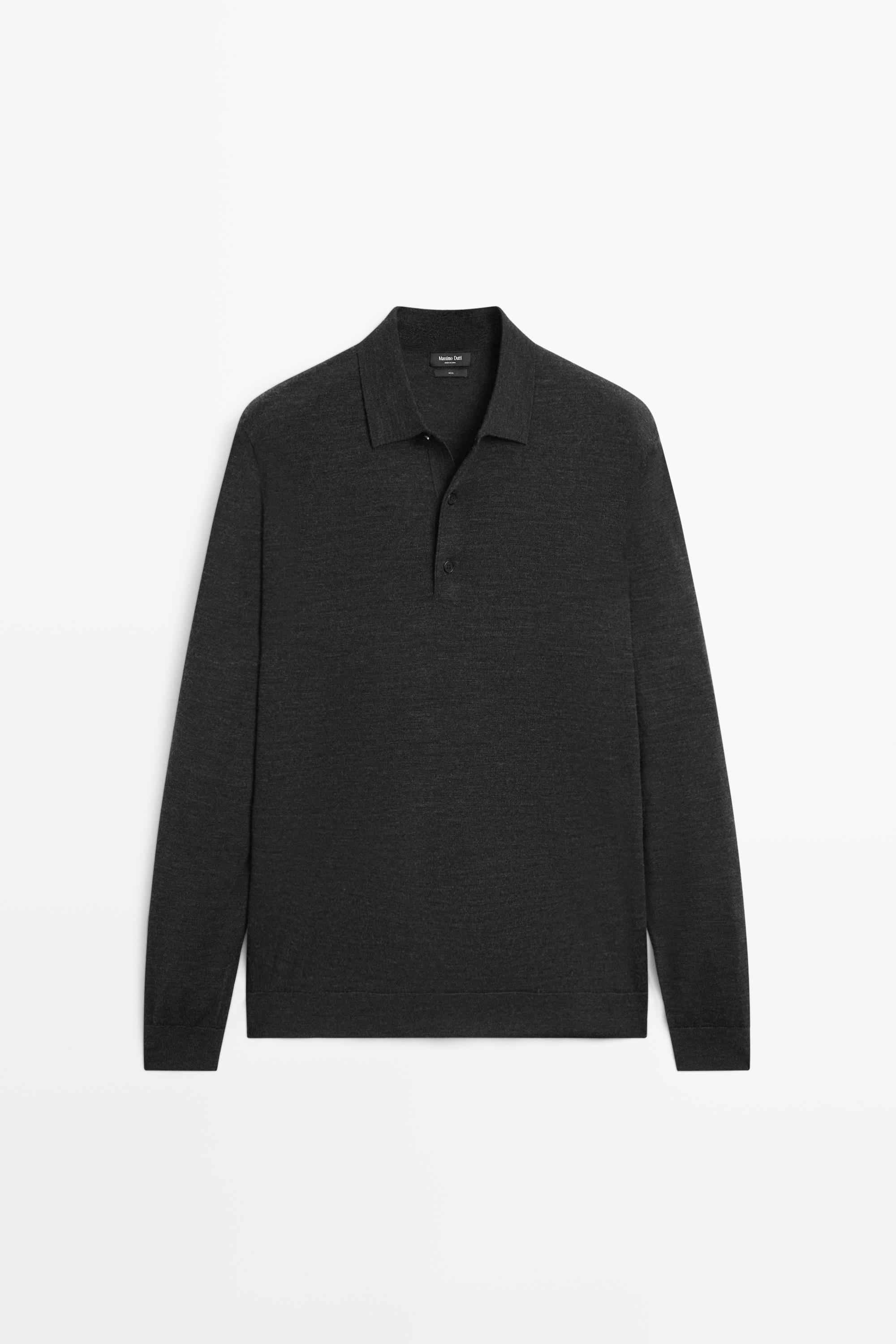 100% merino wool knit polo sweater — CHARCOAL