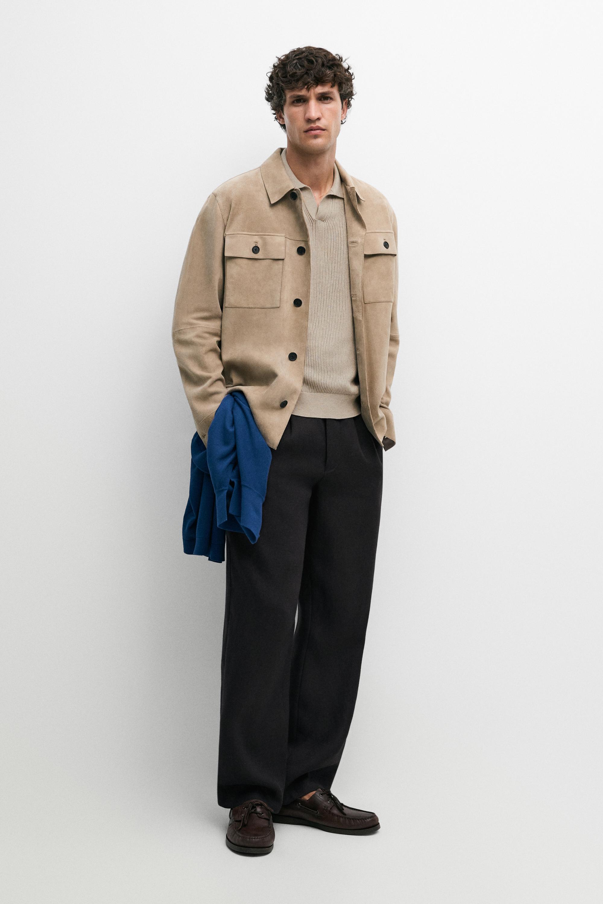 Suede leather overshirt — BEIGE