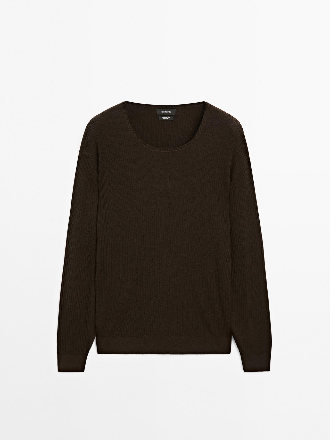 Massimo Dutti - Herre - Striktrøje I 100 % Merinould - Brun - M