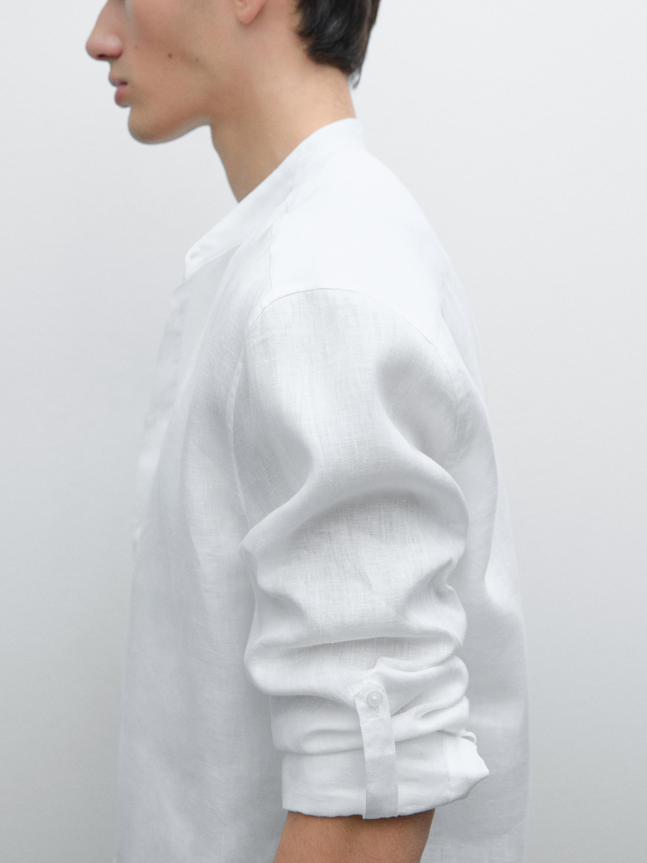 100% linen stand-up collar shirt