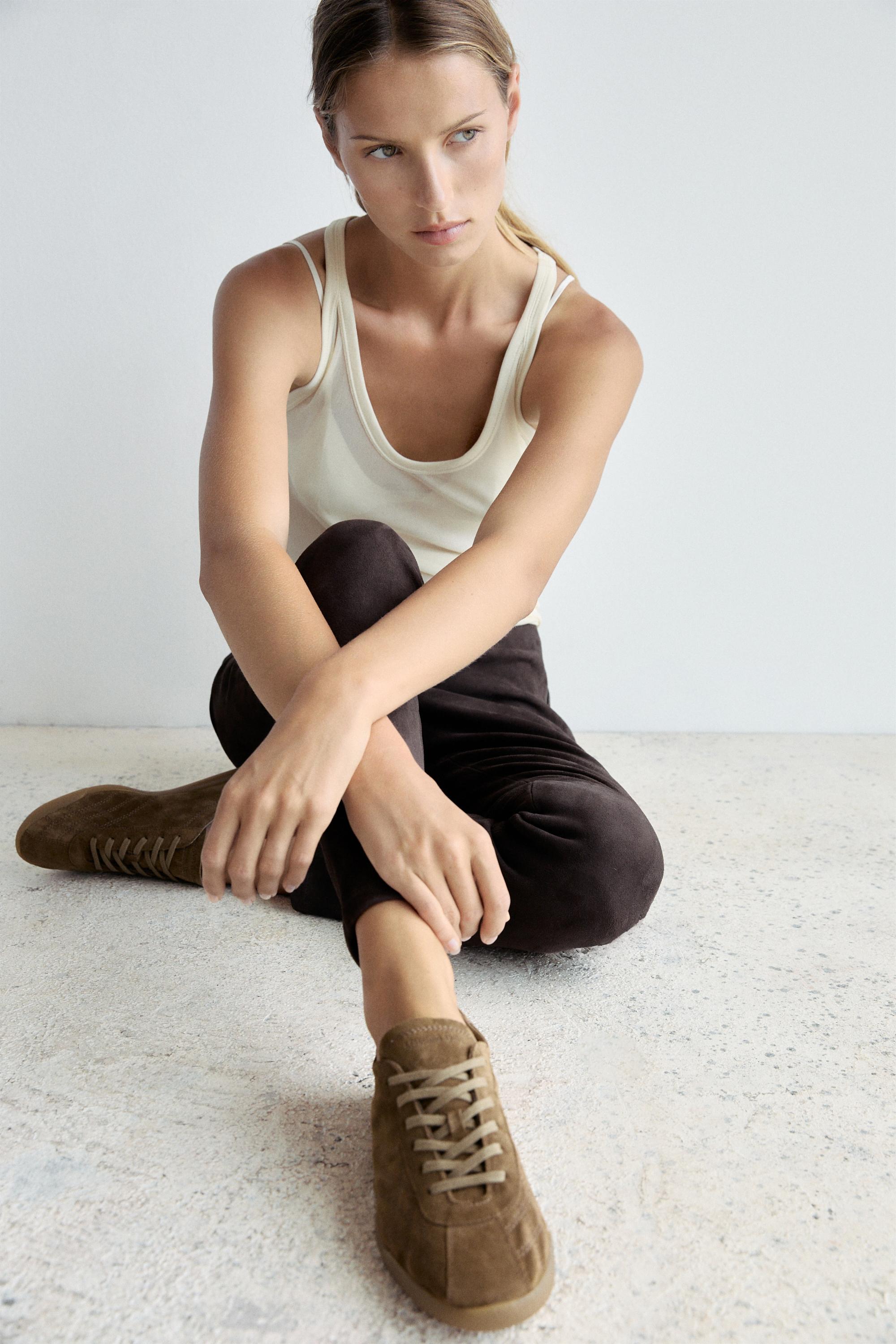 Split suede trainers