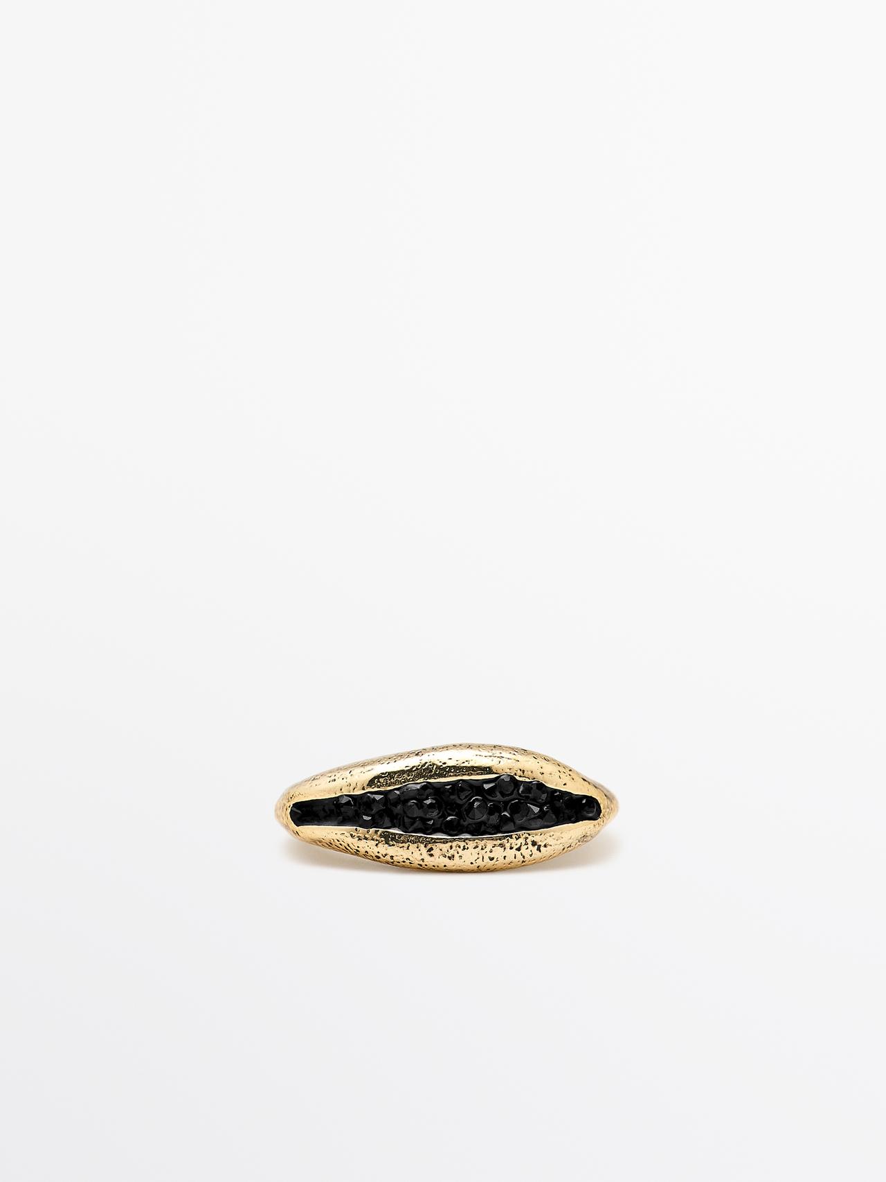 Massimo Dutti - Dames - Ring Met Ongelijke Structuur En Stras - Zwart - 01