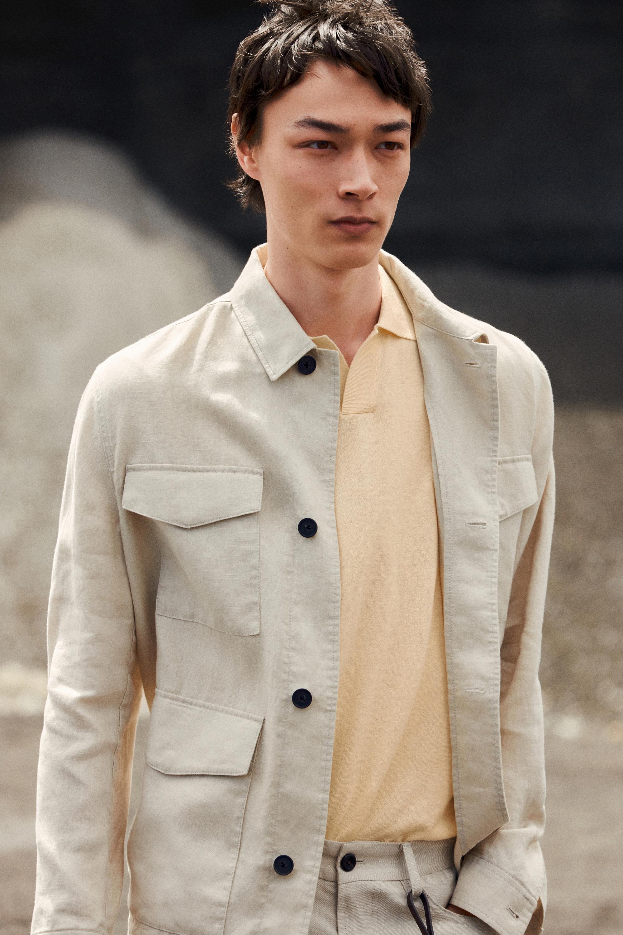 Lightweight linen jacket with pockets — STONE