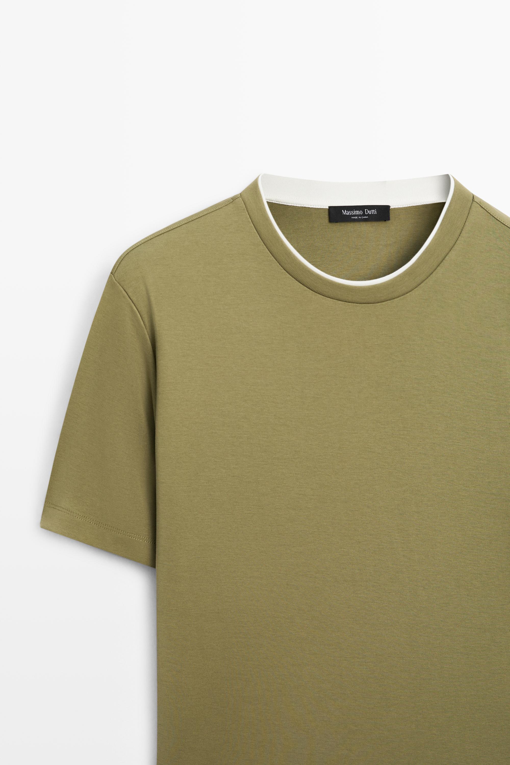 100% cotton layered collar T-shirt — GREEN