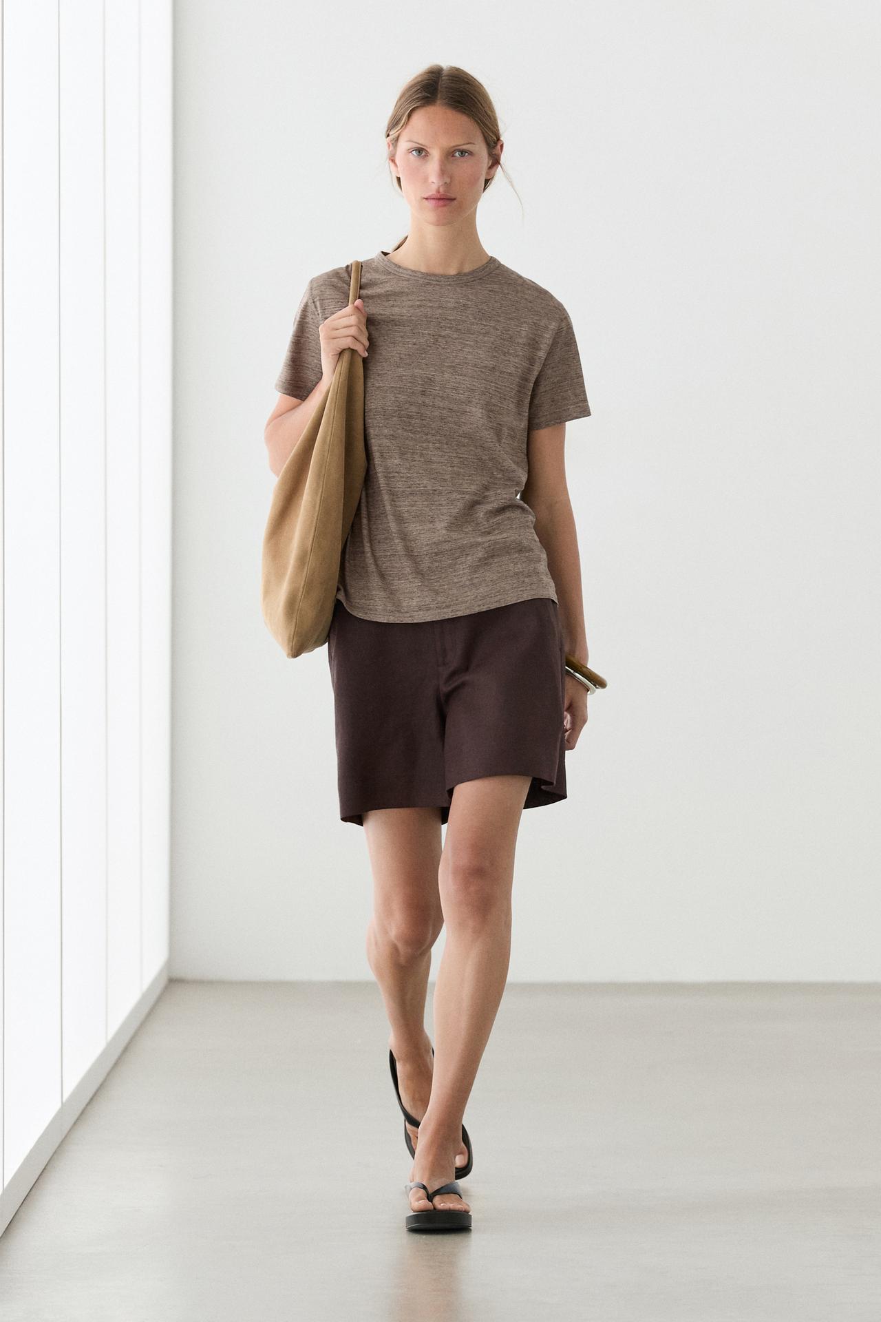 100% cotton short-sleeve T-shirt — BROWN MARL