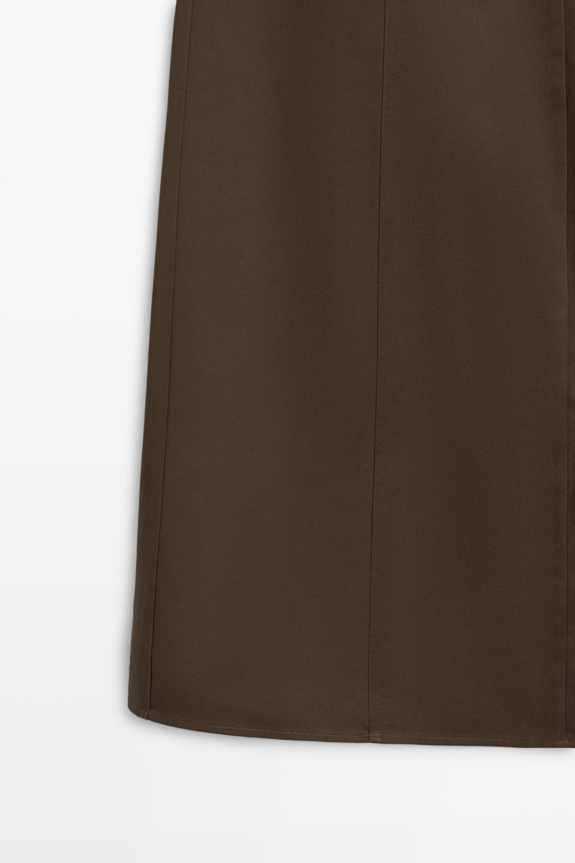 100% Cotton Midi Skirt — BROWN
