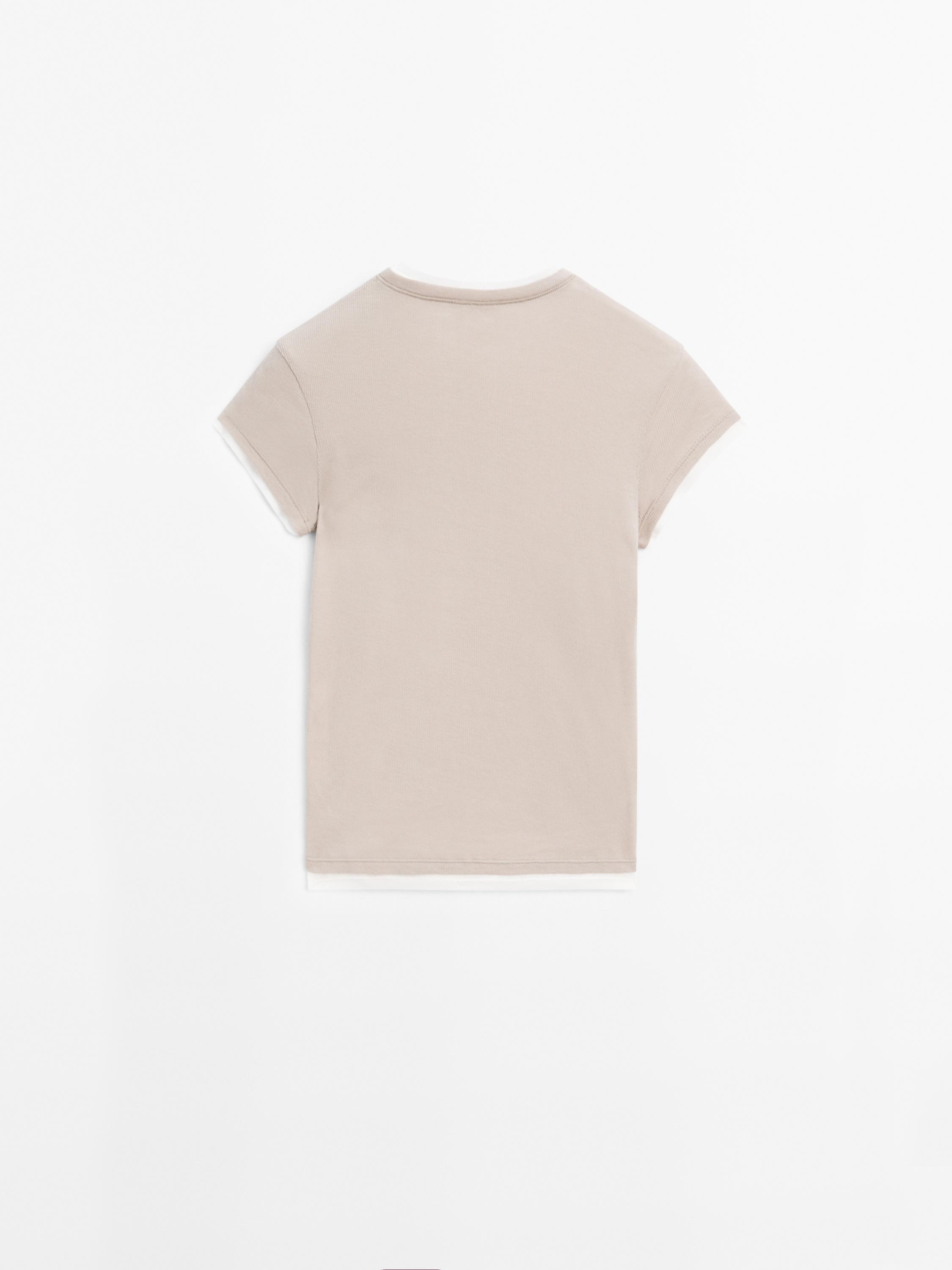 Double-layer cotton henley T-shirt
