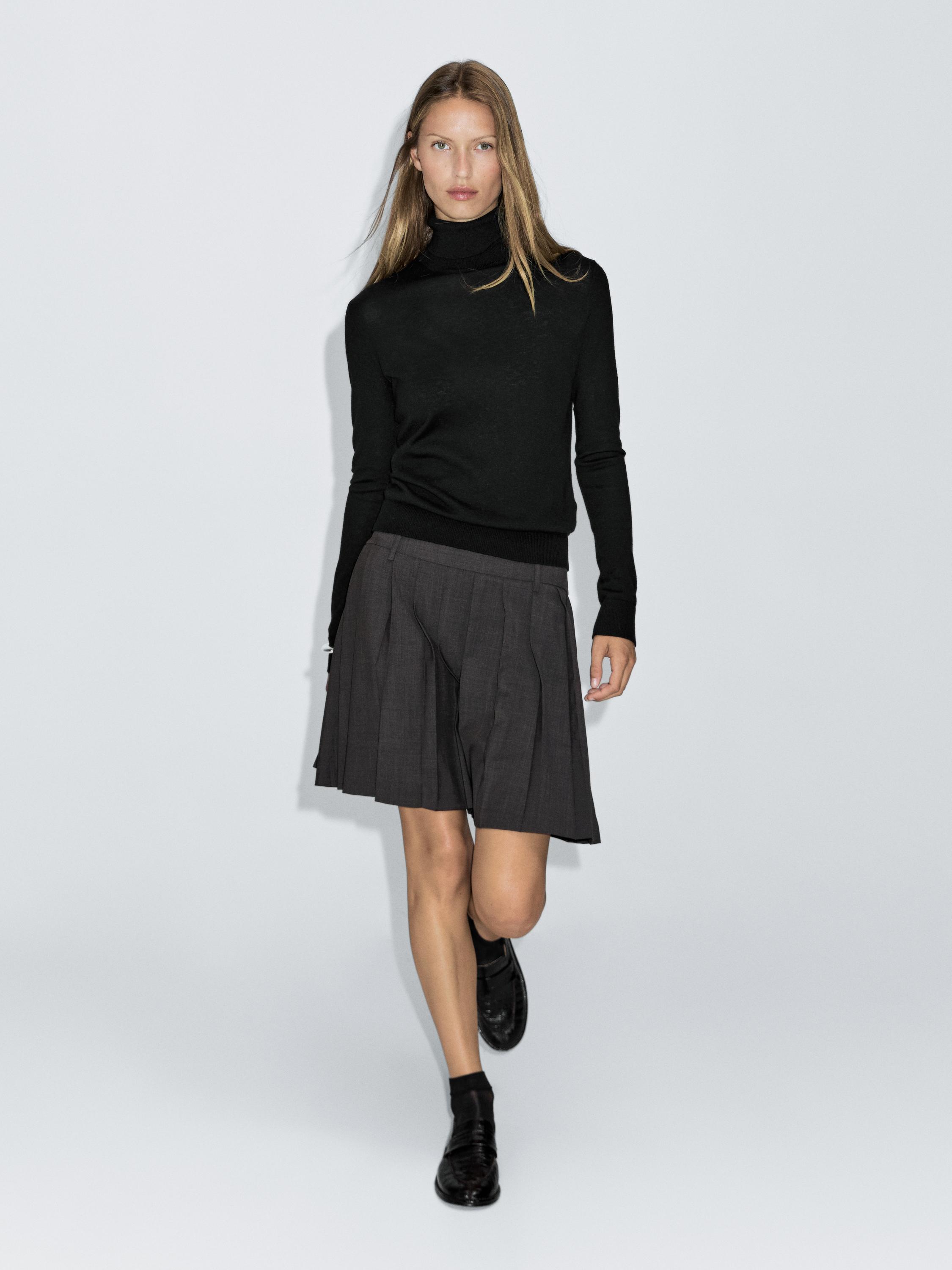 Wool blend high neck knit sweater