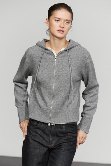 Wool blend hooded knit cardigan — MEDIUM GREY 3