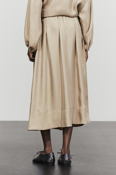 Flowing elastic waist midi skirt — SAND 3
